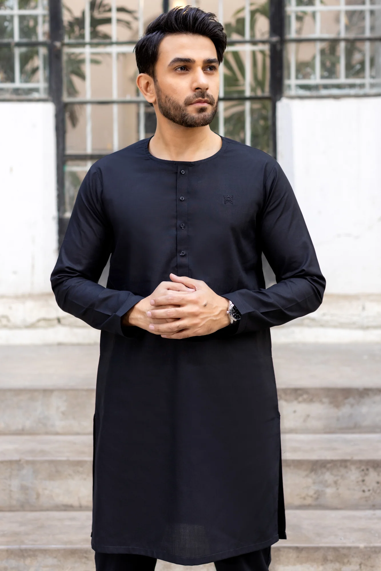 Awami Stitched Suit with Trouser - Black - Image 2