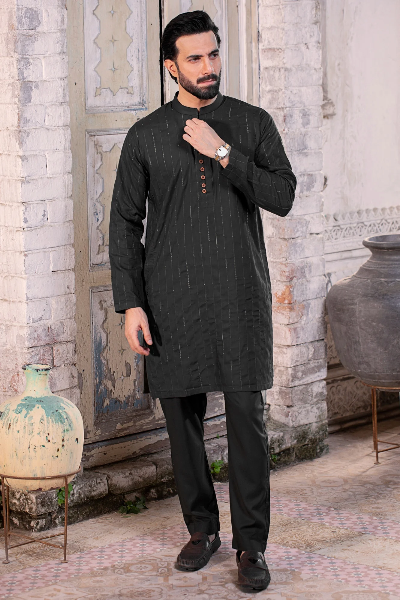Black with allover ambroidery Stitched with Trouser