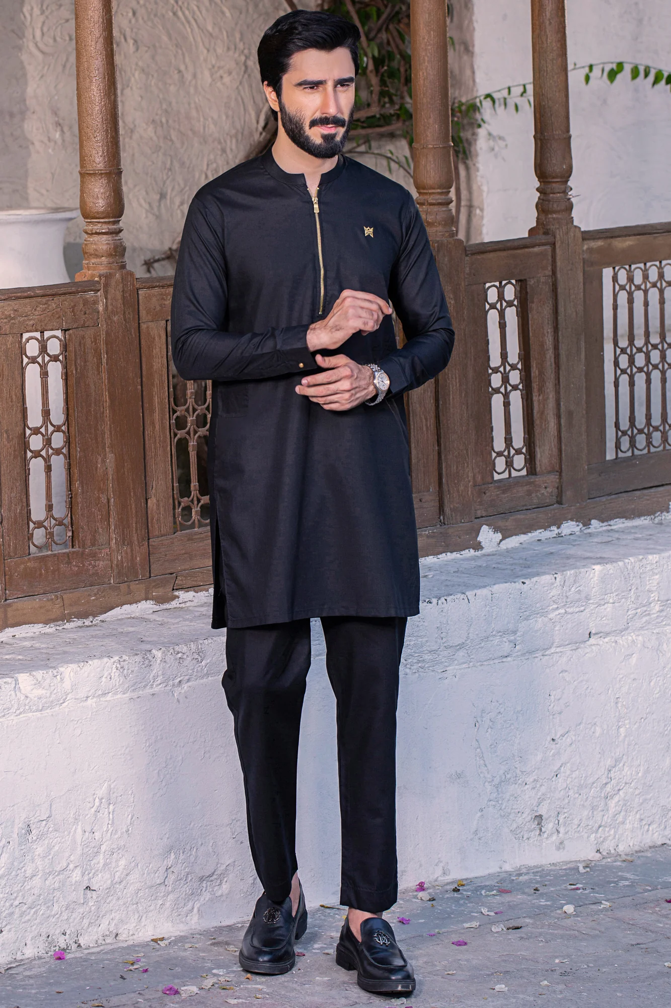 Stitched Suit with Zip - Black
