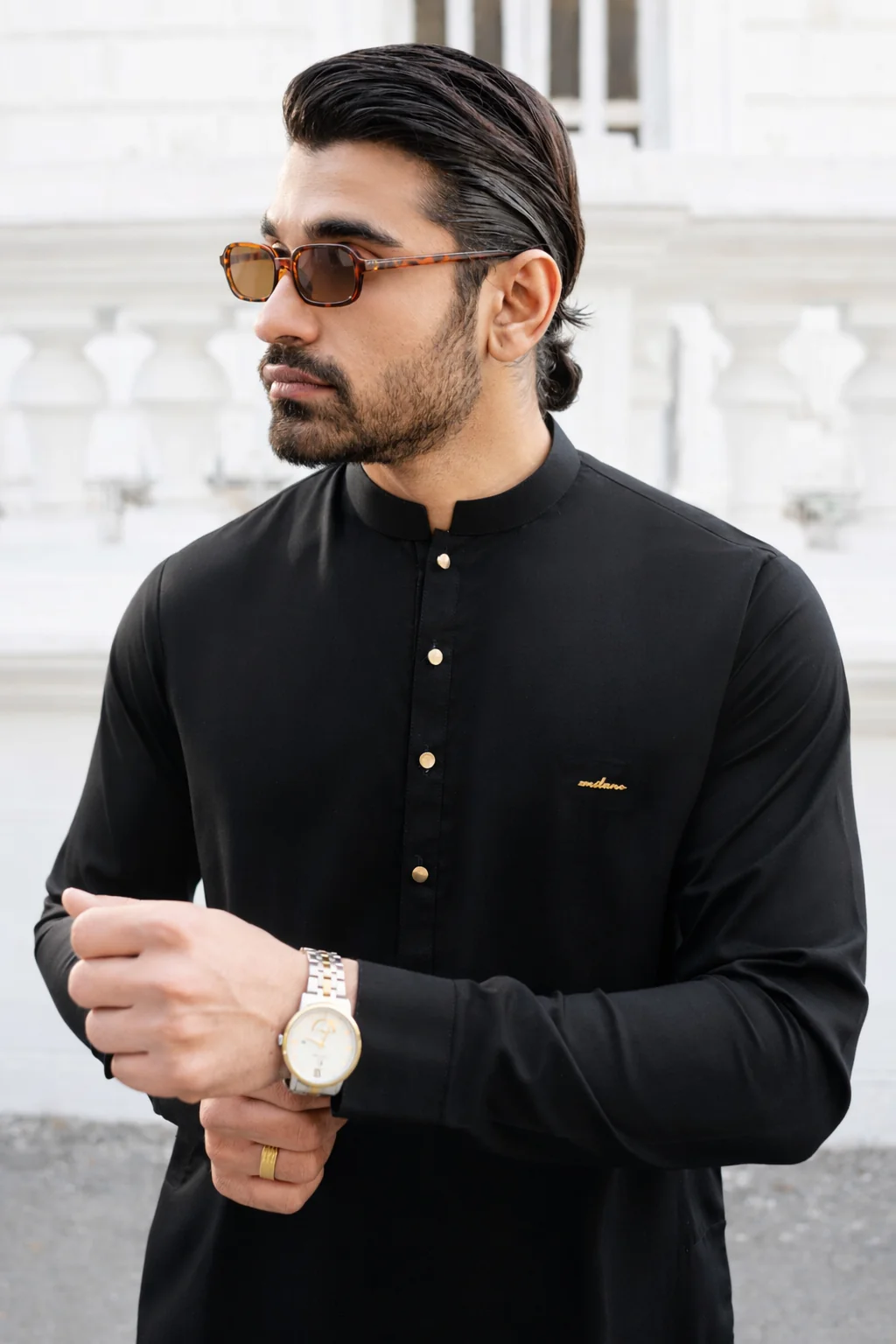 Stitched 3d Badge collection shalwar kameez - Black