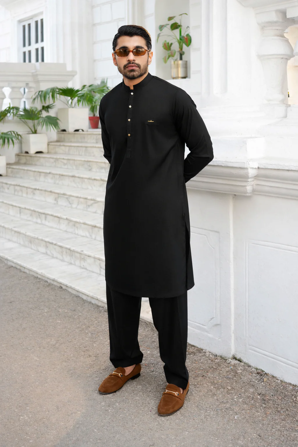 Stitched 3d Badge collection shalwar kameez - Black - Image 2