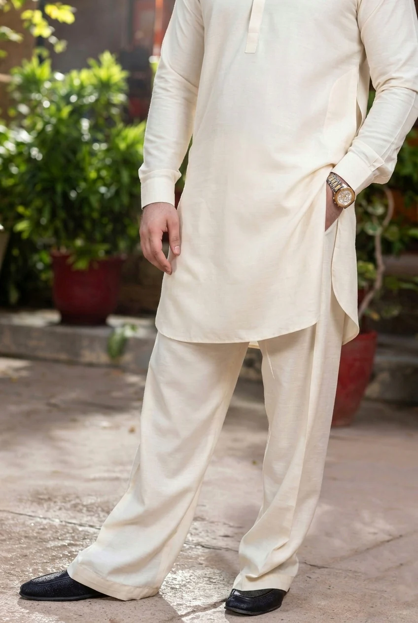 Stitched gol gehra kurta with Farshi shalwar-Boski - Image 2