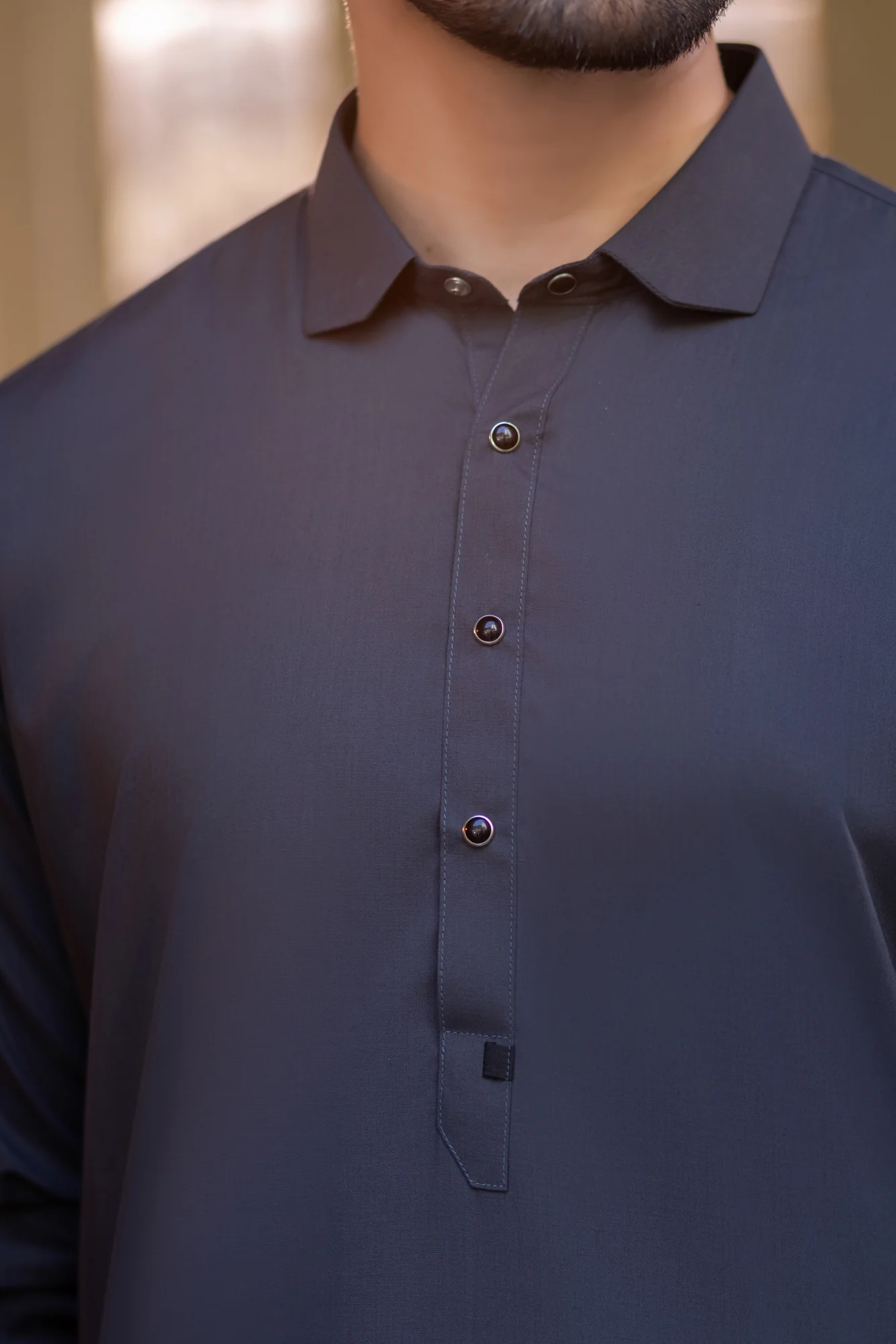 French cut collar Shalwar Kameez-Charcoal - Image 2