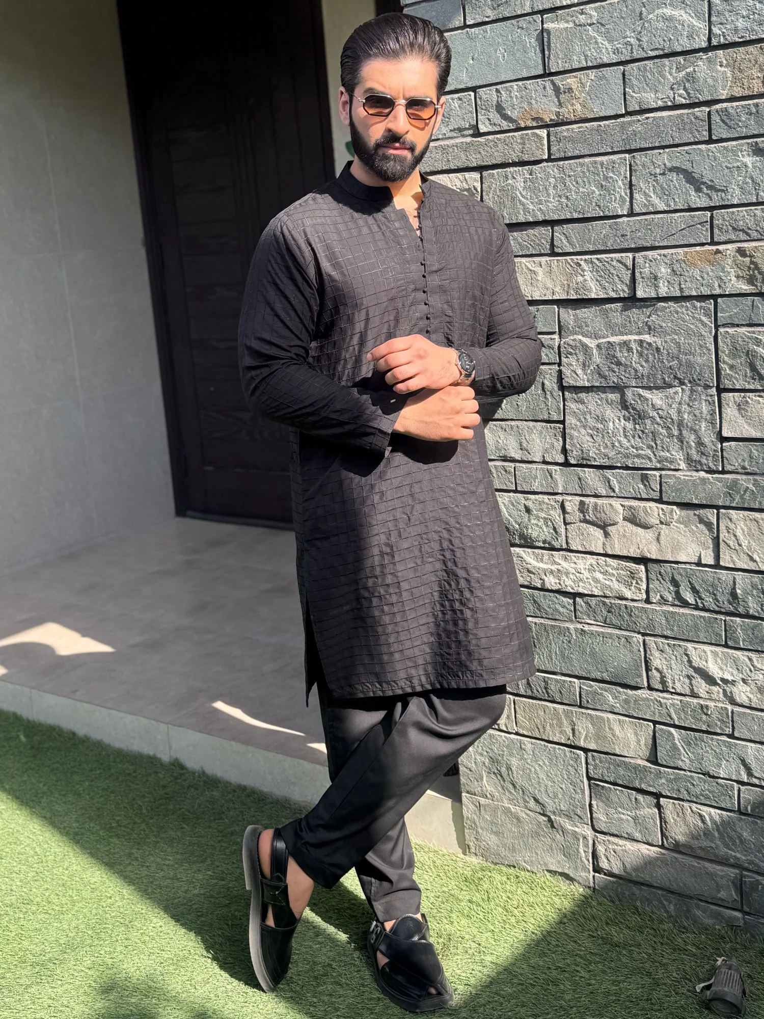 EID Special Charcoal Box Embroidered Stitched Suit with Trouser - Image 2