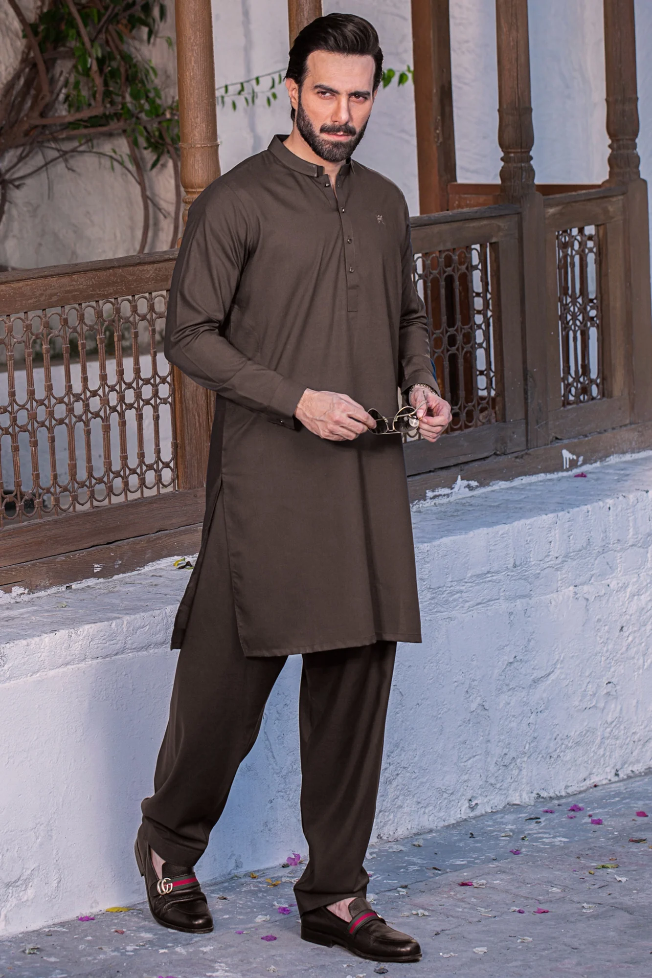 NAWABI STITCHED SUIT With SHALWAR - Mocha Brown - Image 2