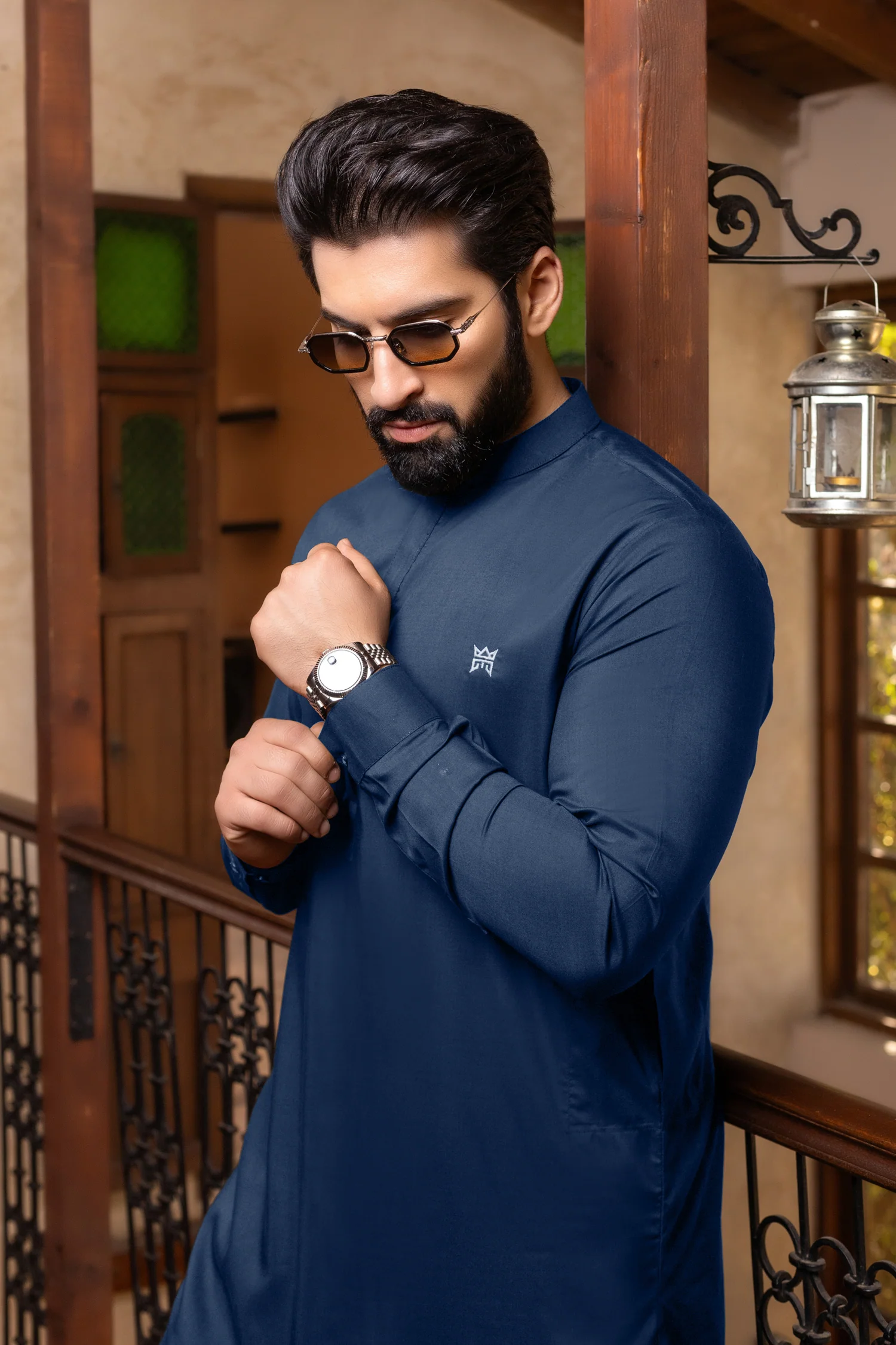 Nawab Limited Edition Stitched Denim Blue Suit