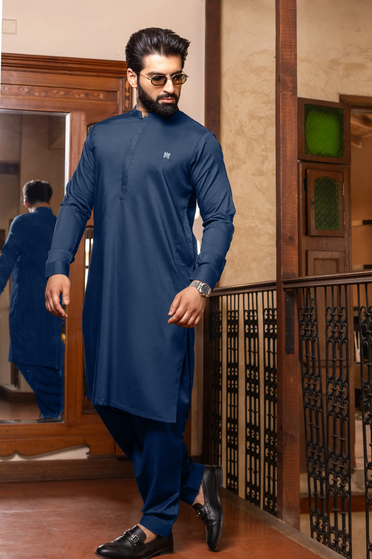Nawab Limited Edition Stitched Denim Blue Suit - Image 2