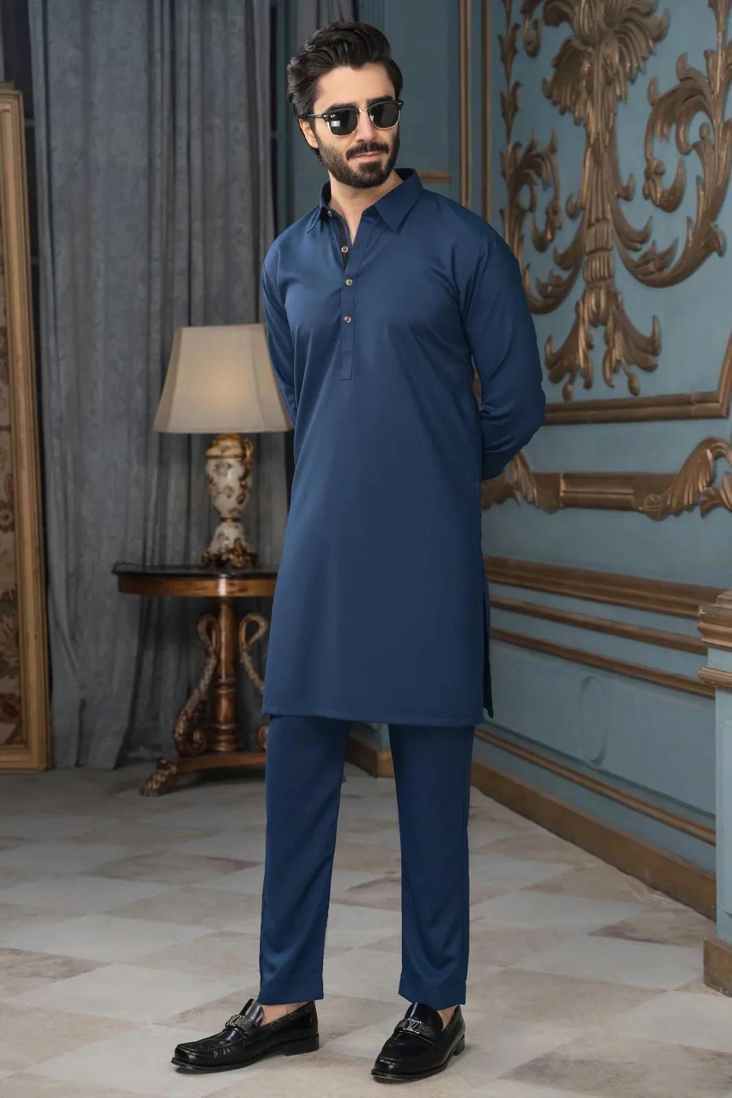 Shirting Style Stitched Suit with Trouser - Denim