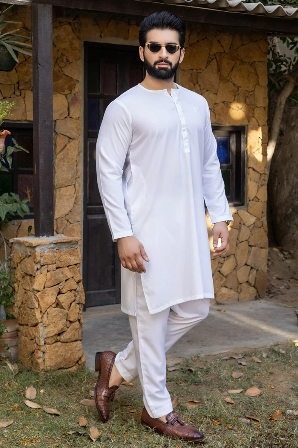 Awami Stitched Suit with Trouser - Eggwhite - Image 2