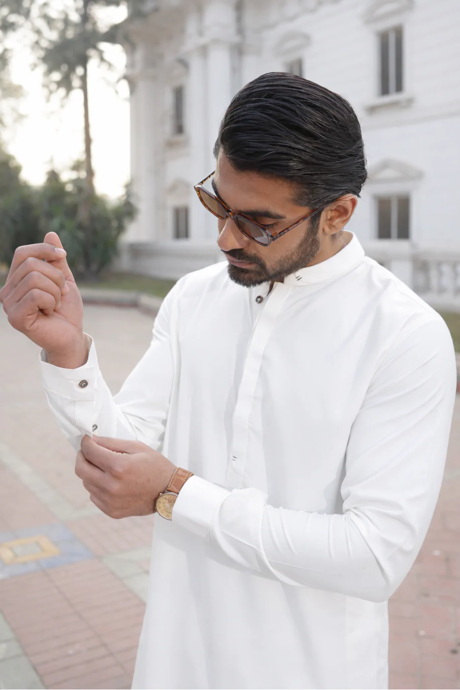 Stitched Royal Anker Shalwar Kameez Suit - Egg white - Image 2