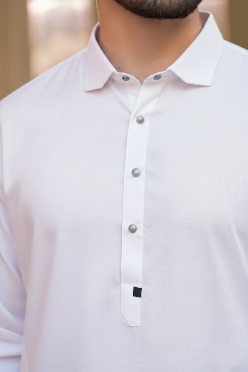 French cut collar Shalwar Kameez-Egg white