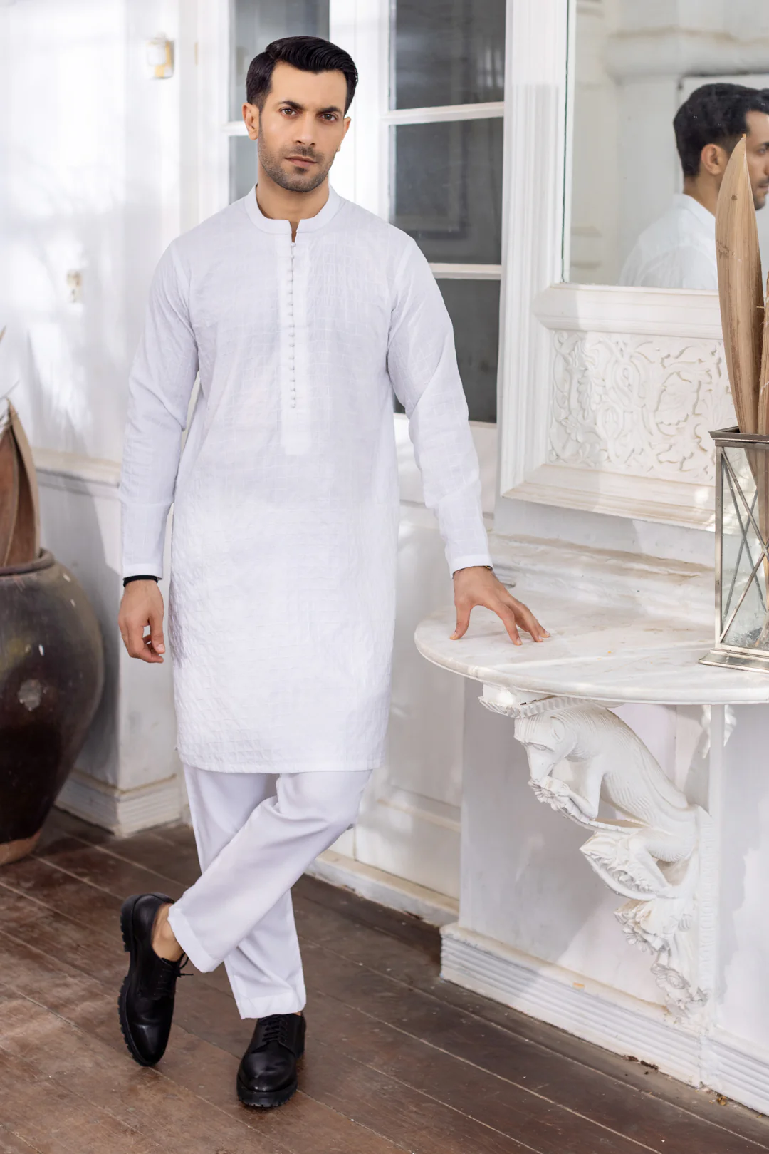 EID Special Allover Box Embroidered Collection with Trouser - Eggwhite - Image 2