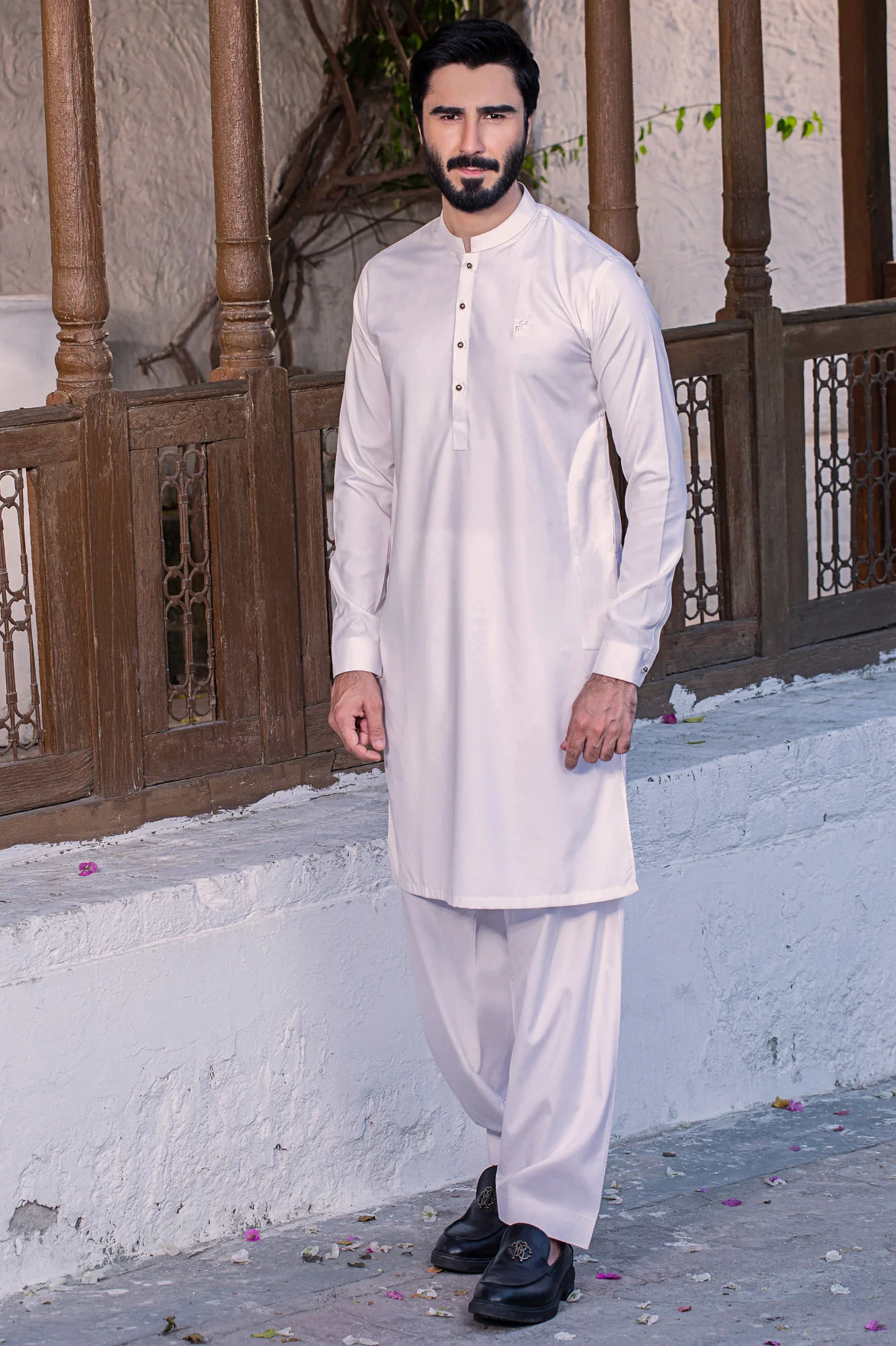 Boutique Style Stitched Suit with Logo - Egg White - Image 3