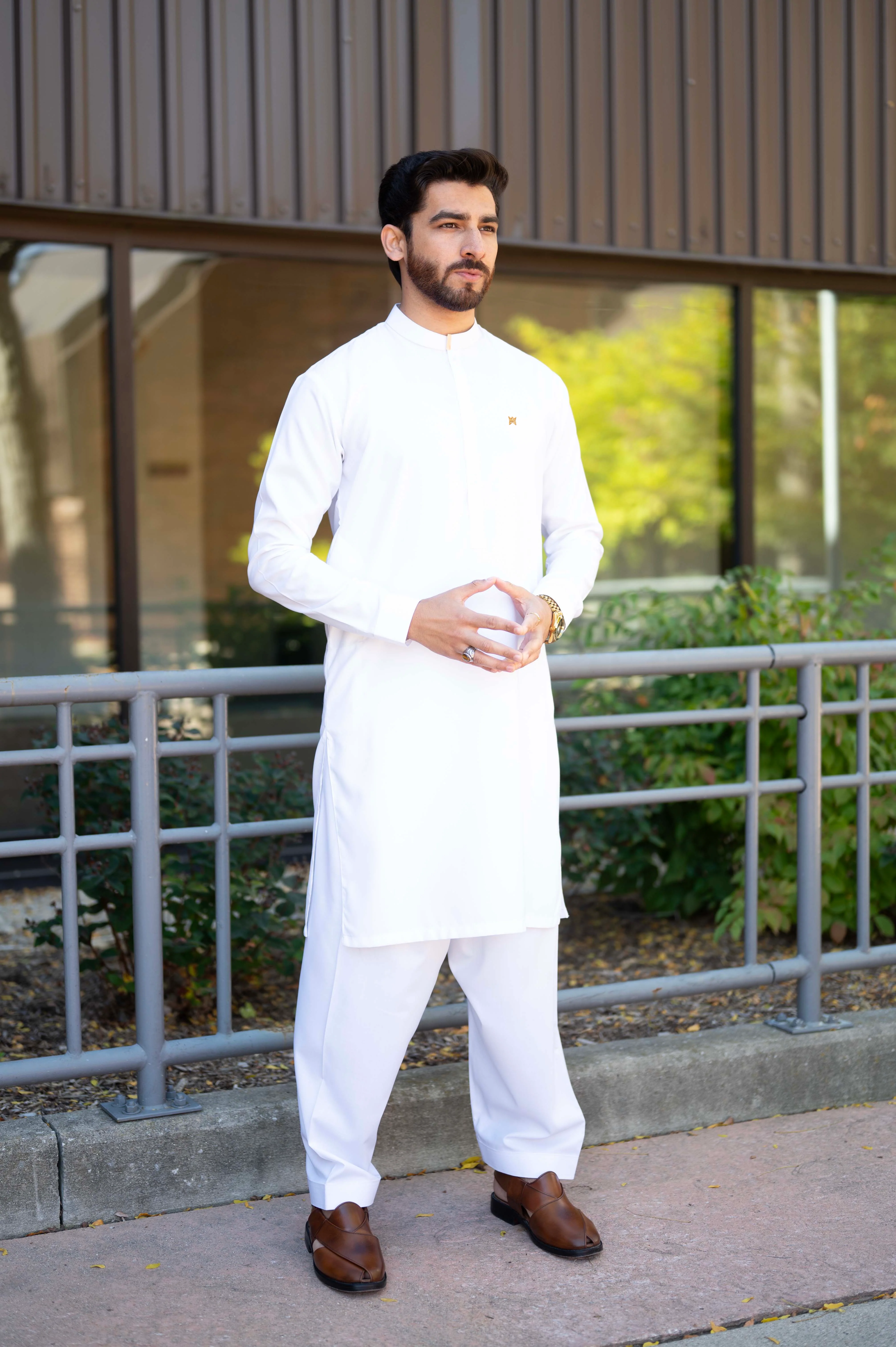 White Crisp Fall Stitched Gumpatti Suit with Shalwar - Image 2