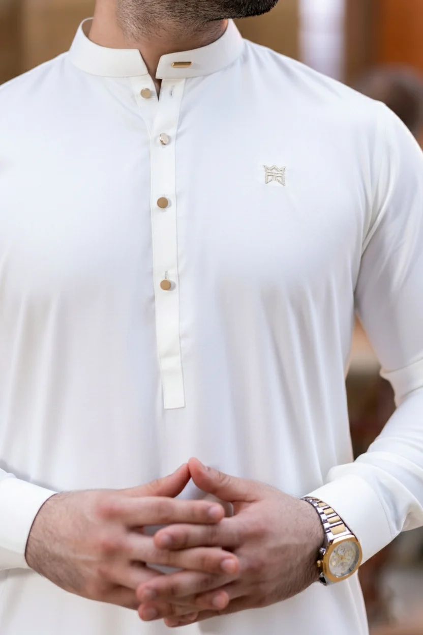 Small side ban badge Shalwar Kameez-Egg white