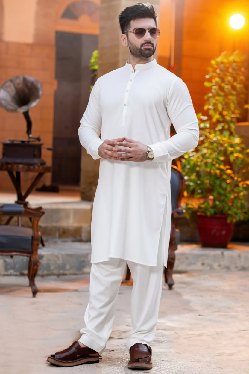 Small side ban badge Shalwar Kameez-Egg white - Image 2
