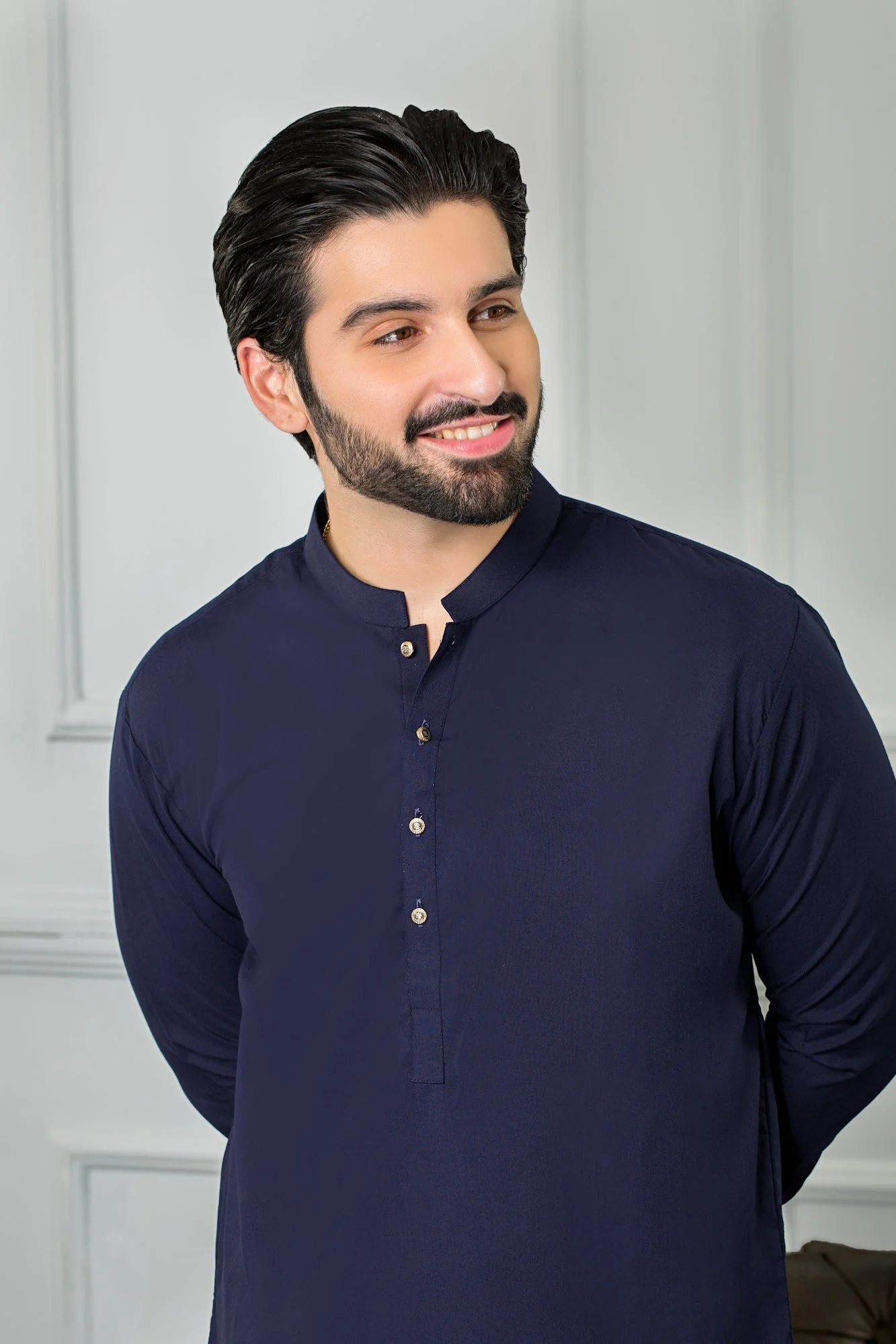 Festive Collection Stitched All Season Ban Suit - Navy Gold Button - Image 3