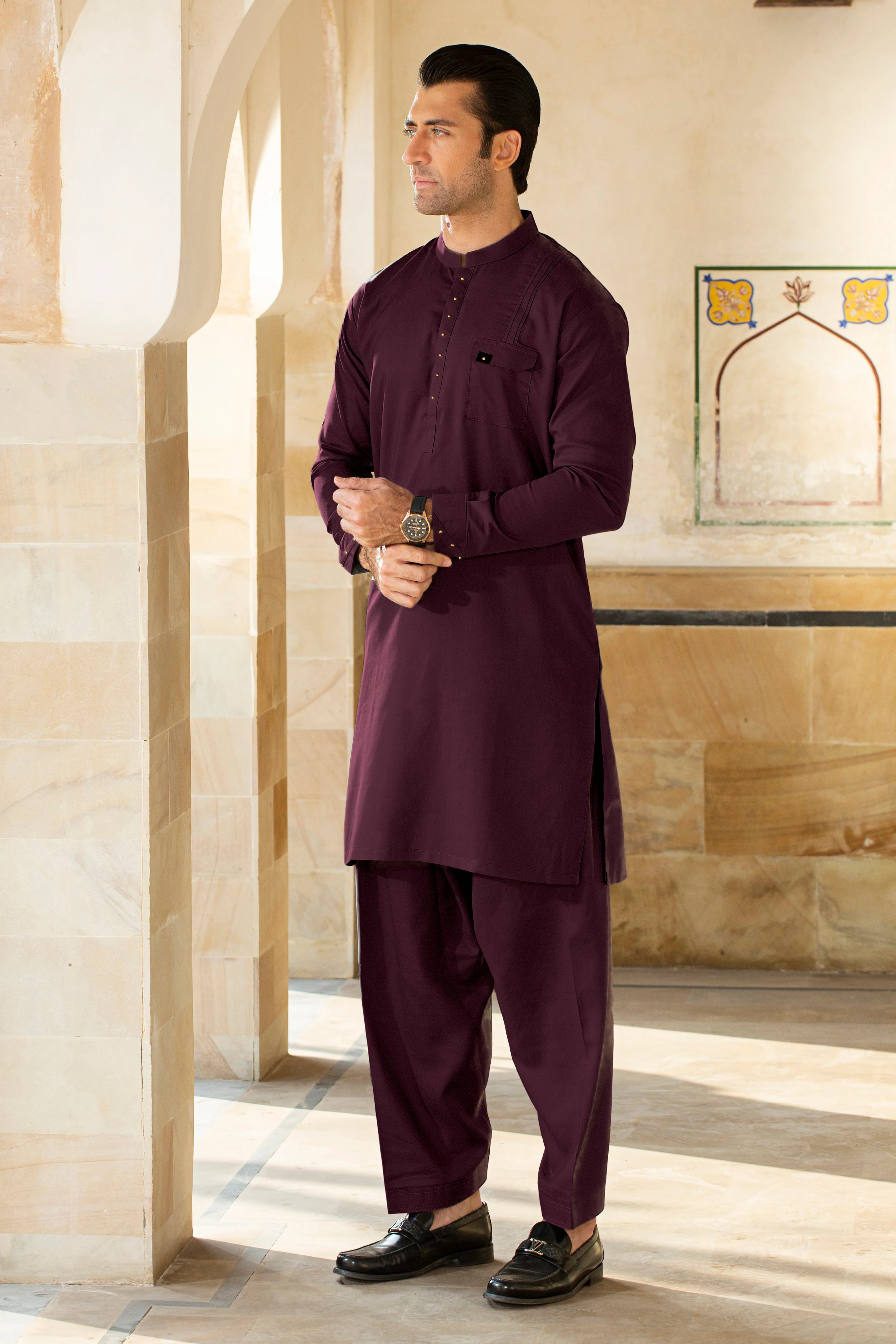 FESTIVE COLLECTION STITCHED SUIT POCKET SUIT - Burgundy - Image 2