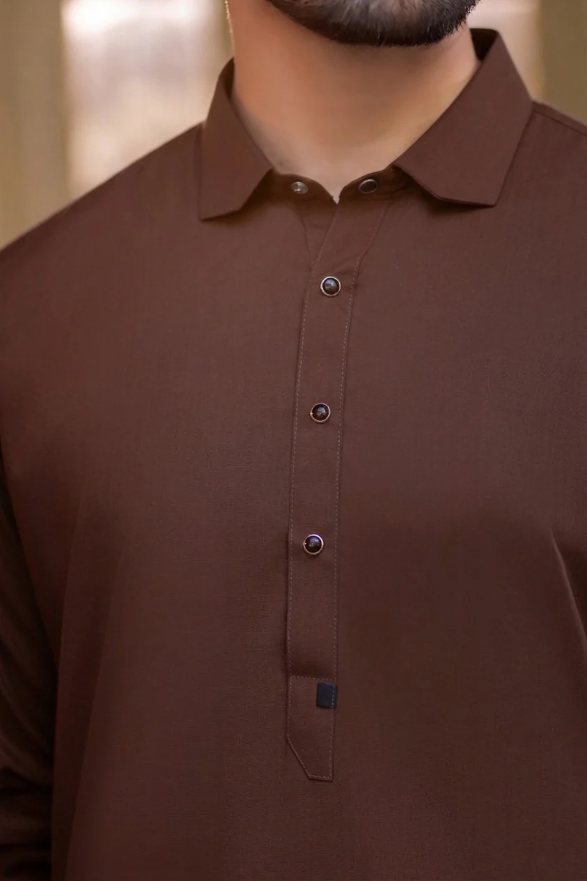 French cut collar Shalwar Kameez- Rust - Image 2