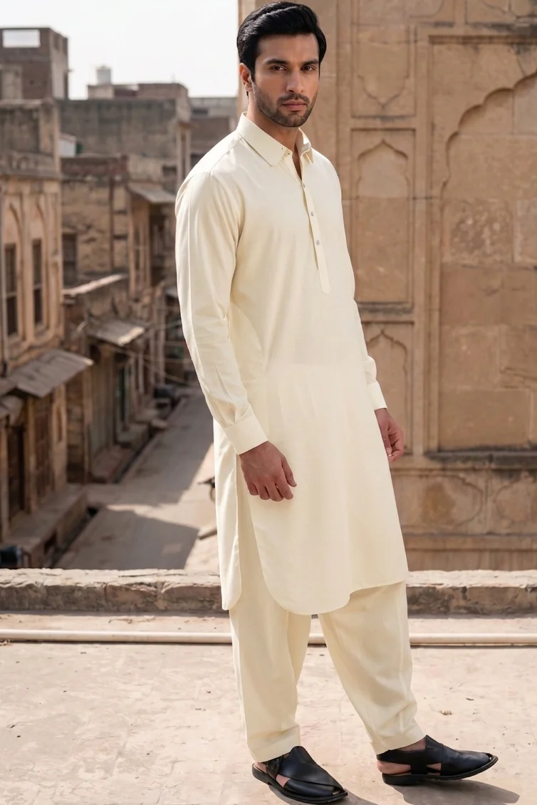 Gol gehra wide french collar Shalwar Kameez-Boski - Image 2