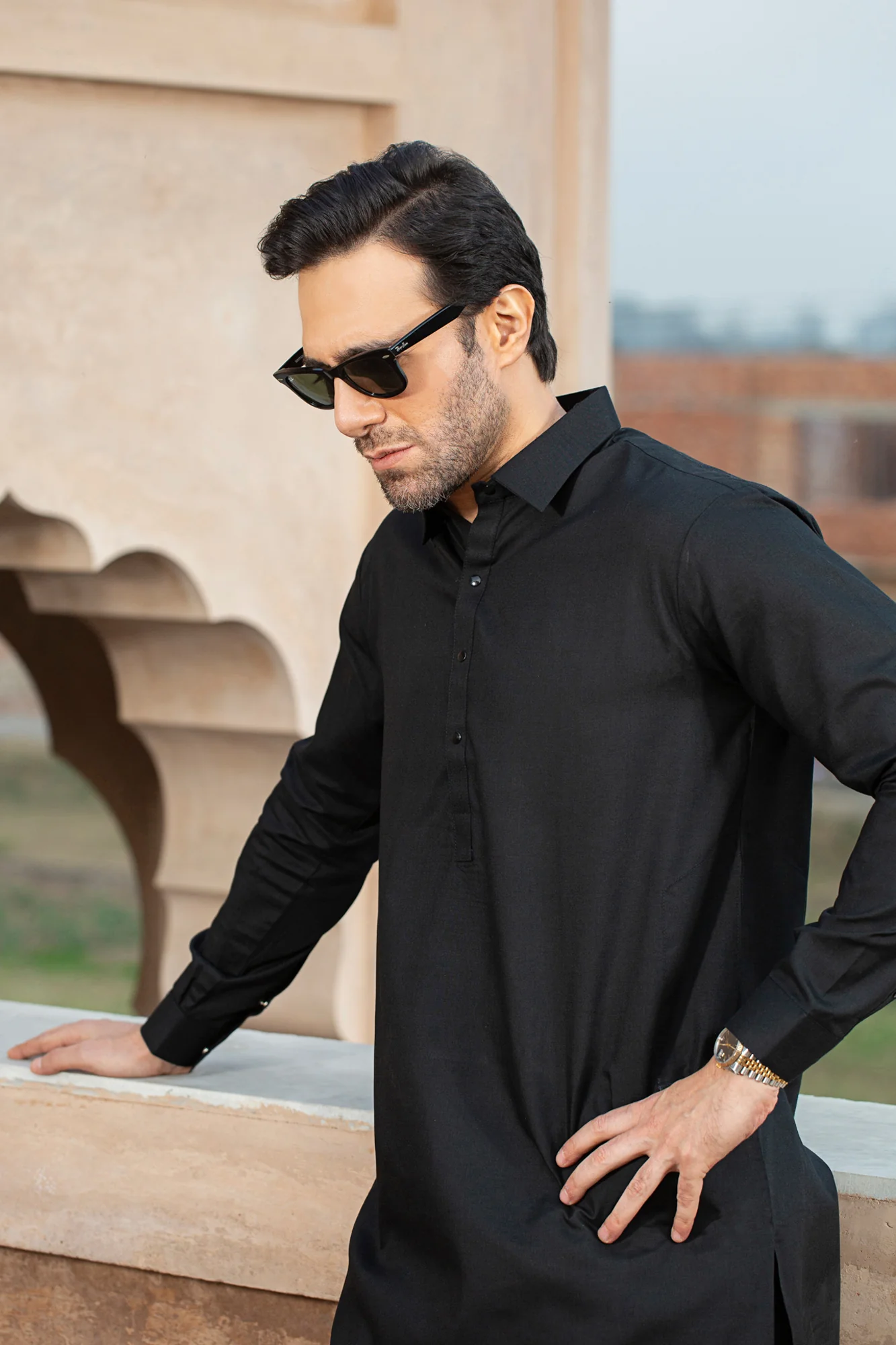 Gothic Black Basic Stitched Suit with Collar - Image 2