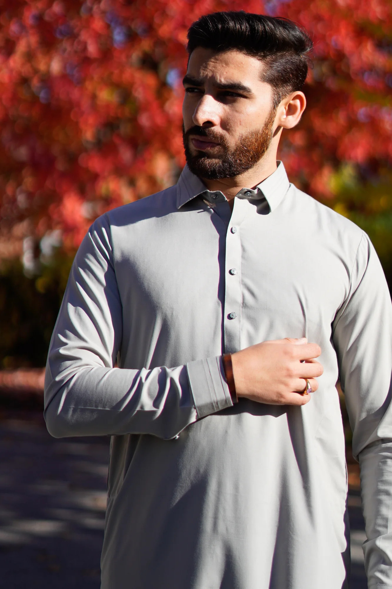 Stitched Crisp Fall Collar Shalwar Kameez Suit - Ashgrey - Image 2