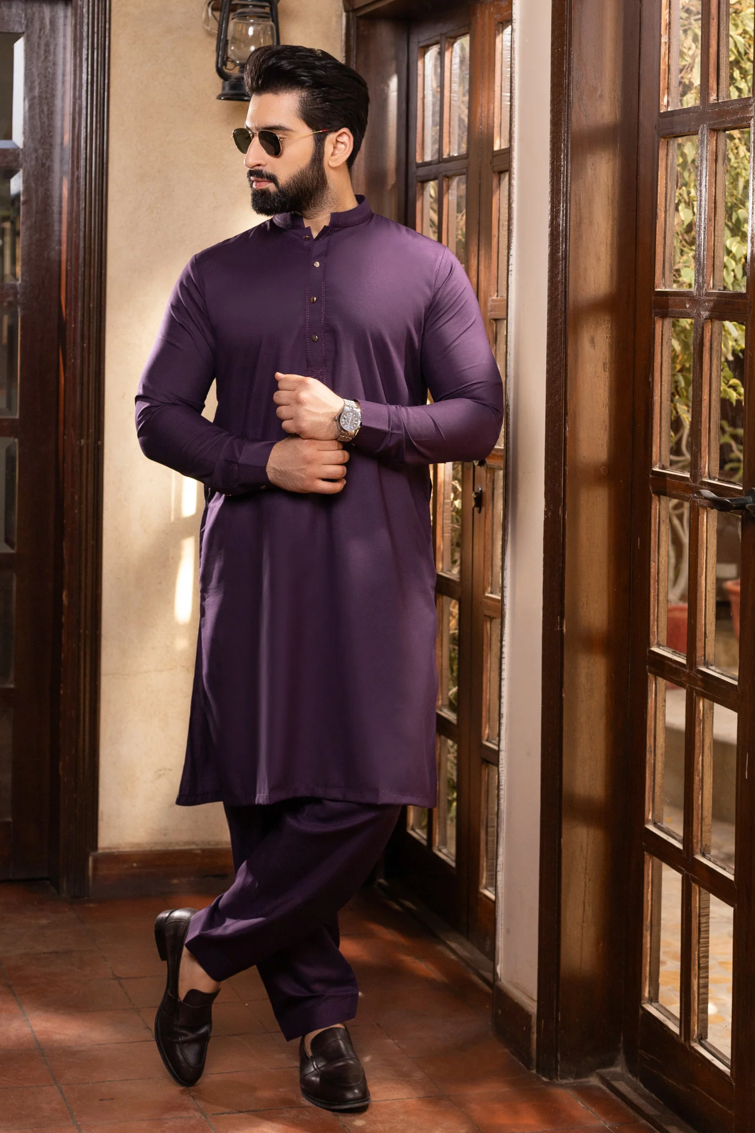 Hayyat Embroidered Stitched Suit - Wine