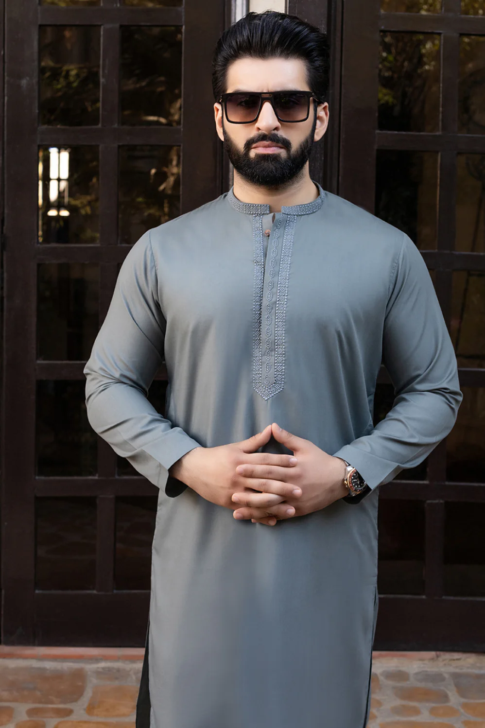 Mountain Green Embroidered Stitched Suit With Trouser