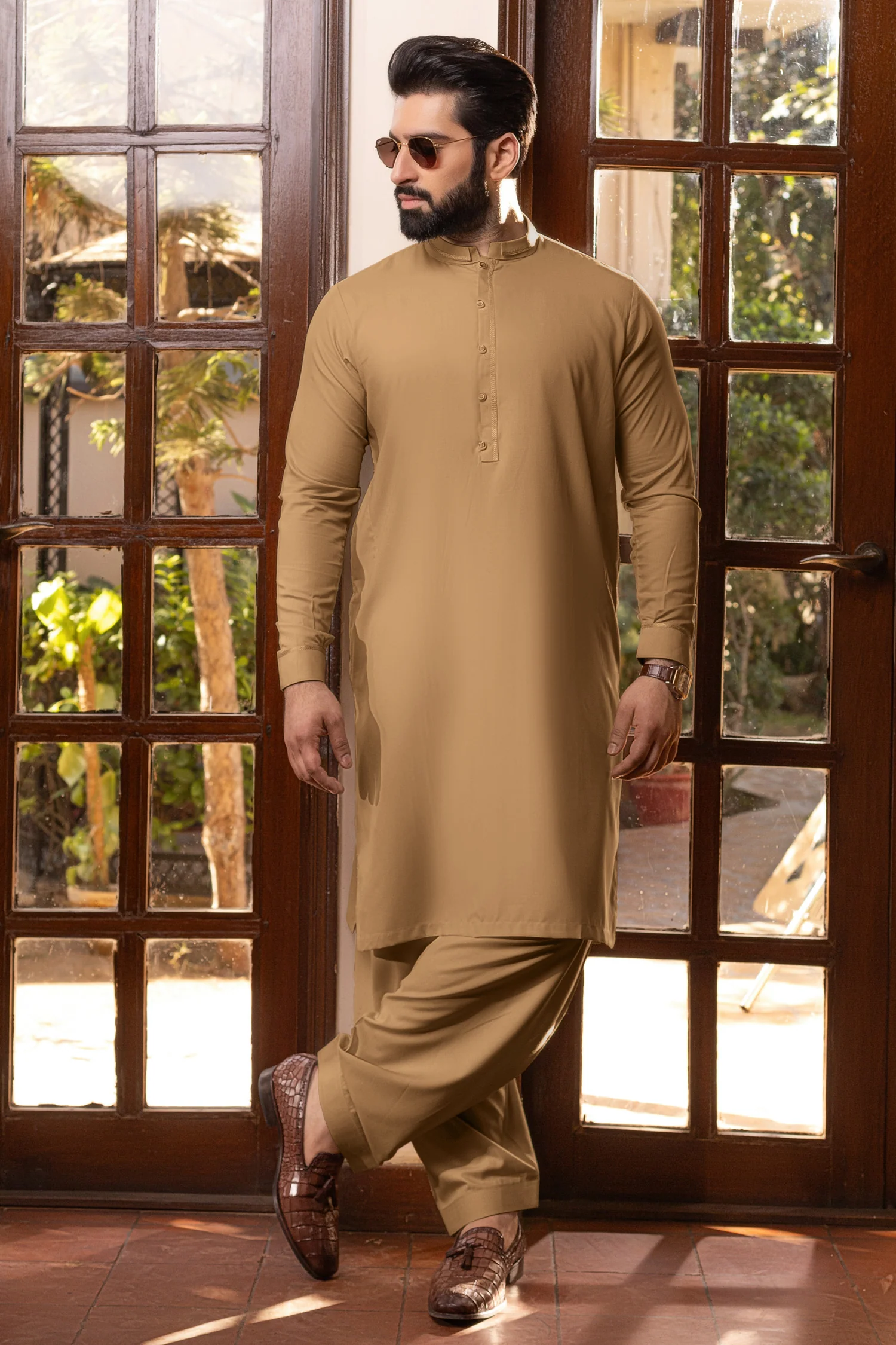 Modern Stitched Hook Fashion Suit - Peach - Image 2
