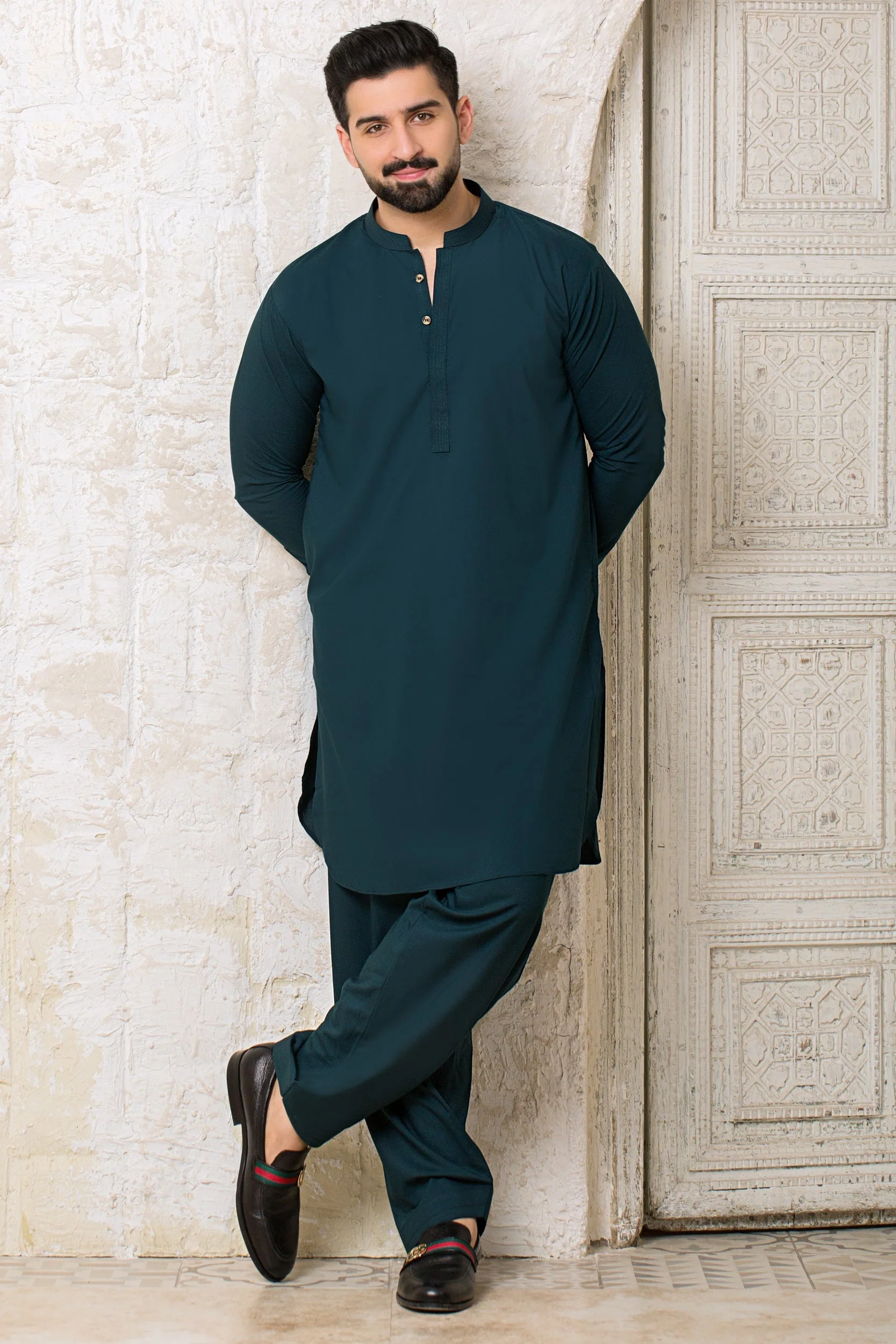 Mughal e Azam  Shalwar Kameez with GumPatti - SeaGreen