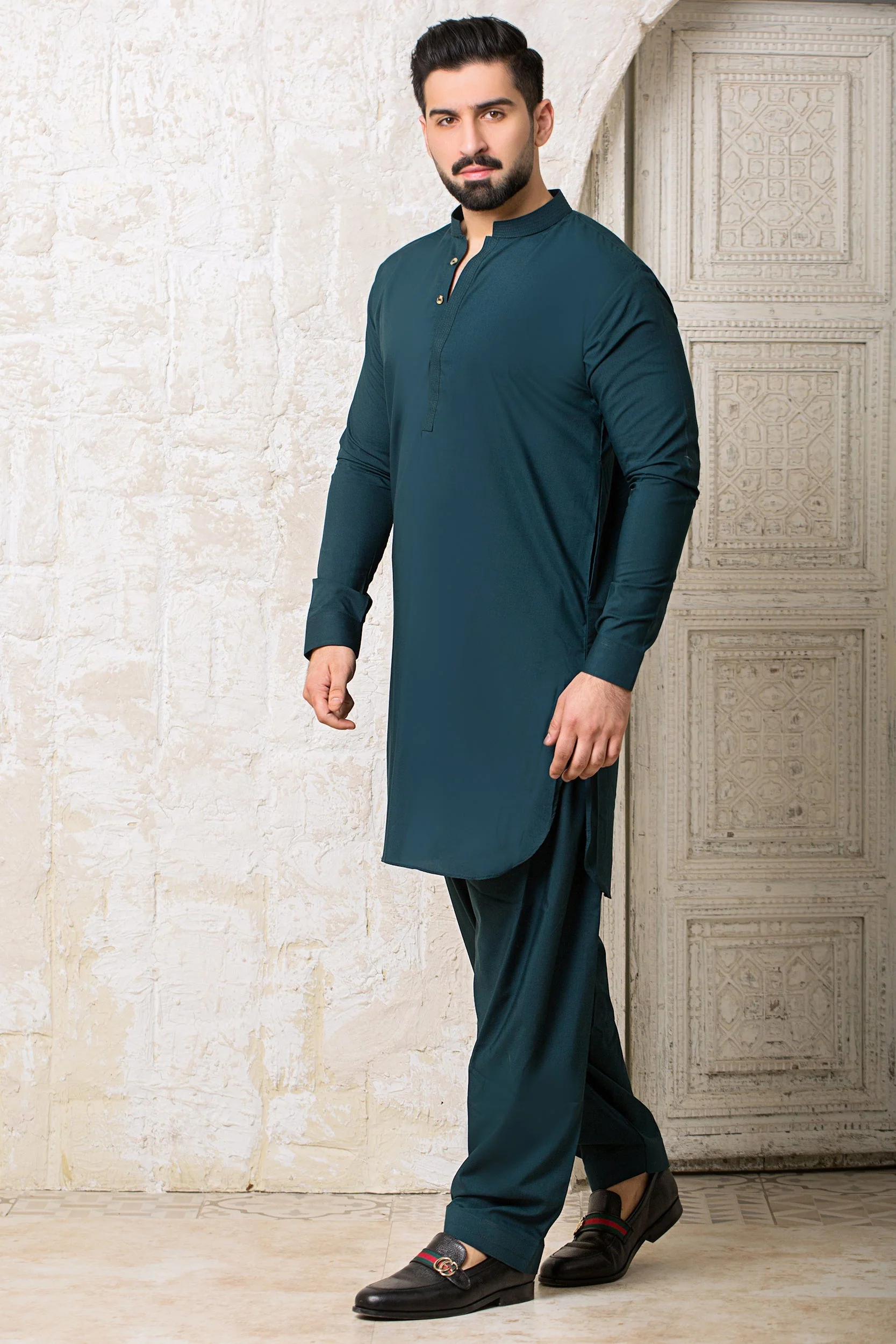 Mughal e Azam  Shalwar Kameez with GumPatti - SeaGreen - Image 3