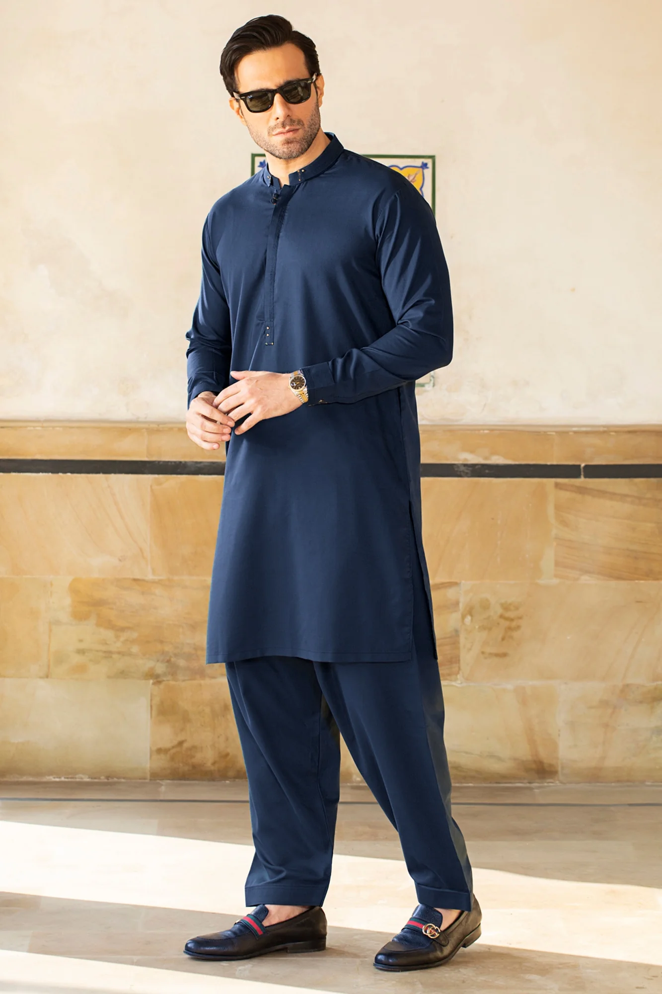 MUGHAL E AZAM COLLECTION STITCHED SHALWAR WITH KAMEEZ - Navy - Image 2