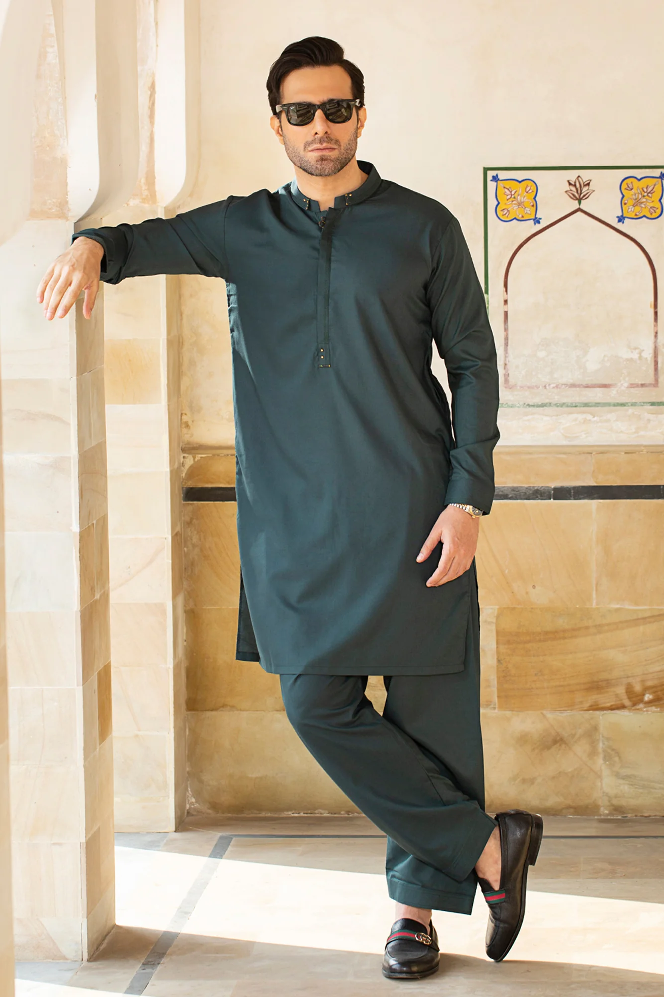 MUGHAL E AZAM COLLECTION STITCHED SHALWAR WITH KAMEEZ - Sea Green - Image 2