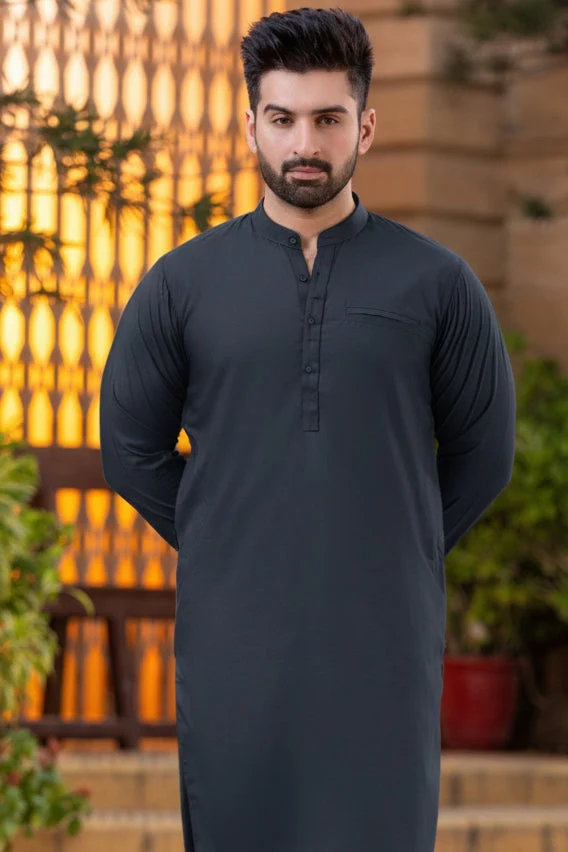 Side Pocket Shalwar Kameez-Solid grey - Image 2