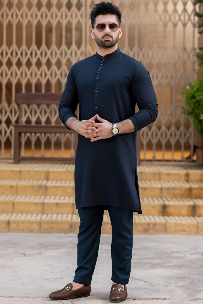 Fashion patti Ban Kurta Trouser-Navy - Image 2