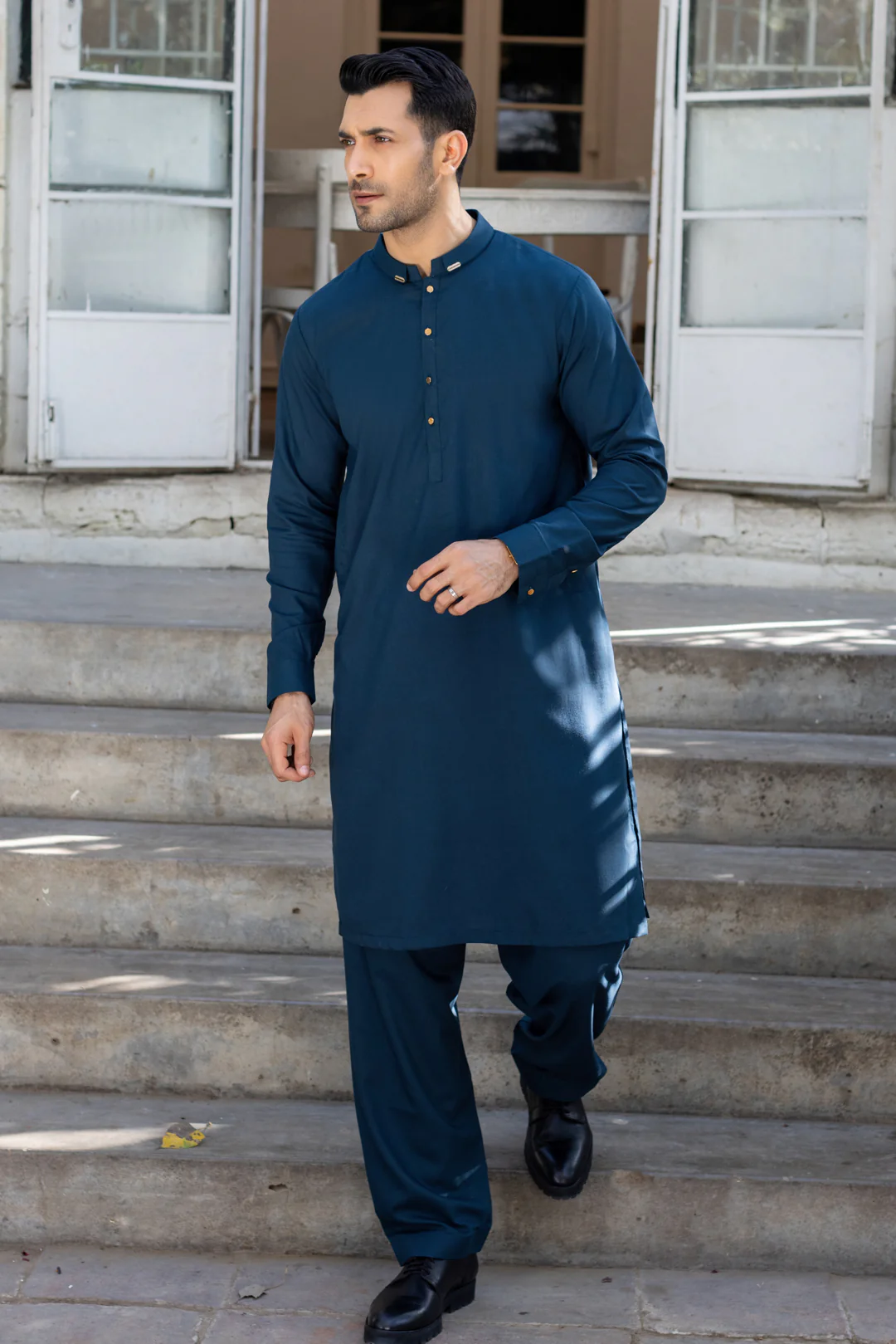 Lux Stitched Suit with Shalwar - Navy