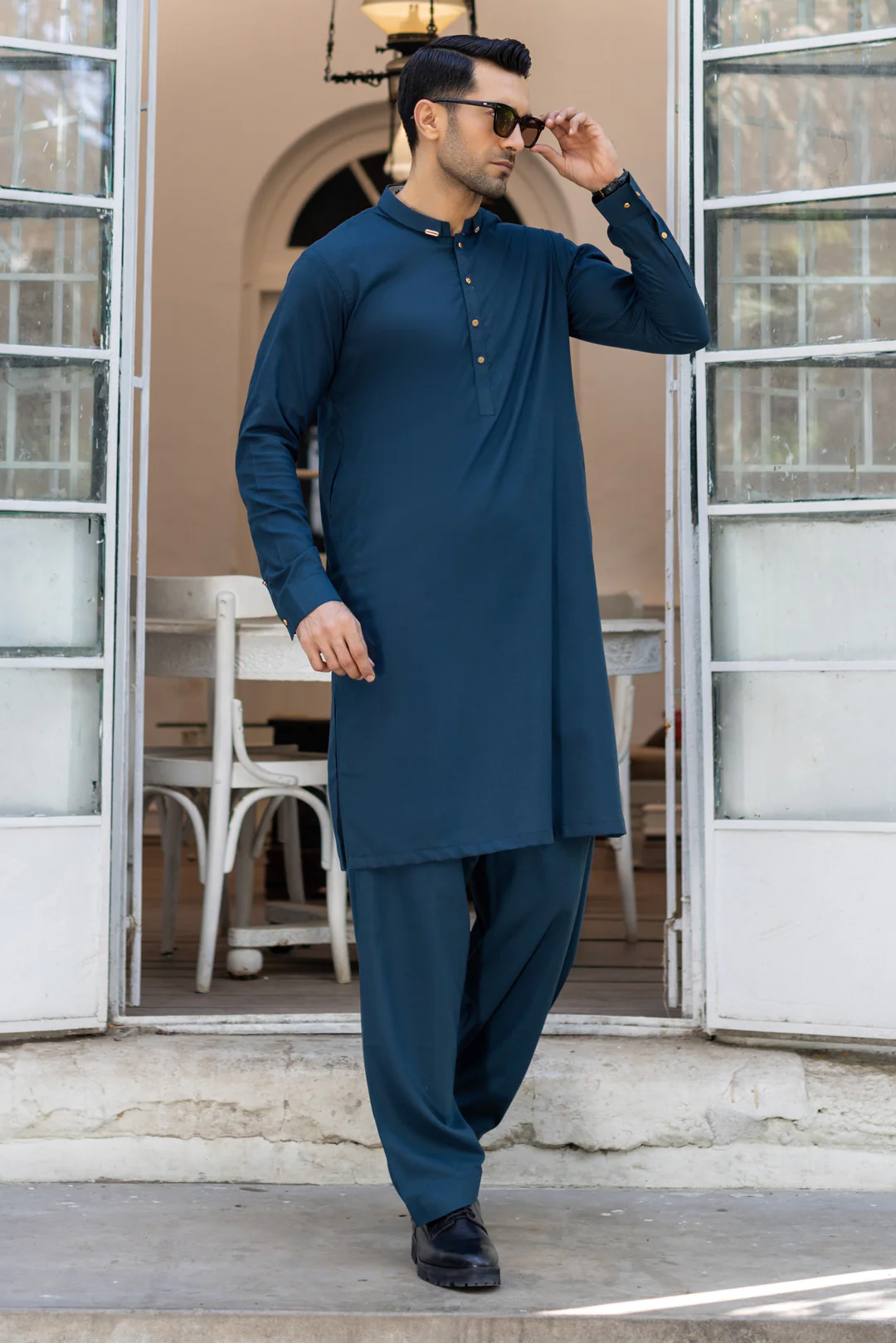 Lux Stitched Suit with Shalwar - Navy - Image 2