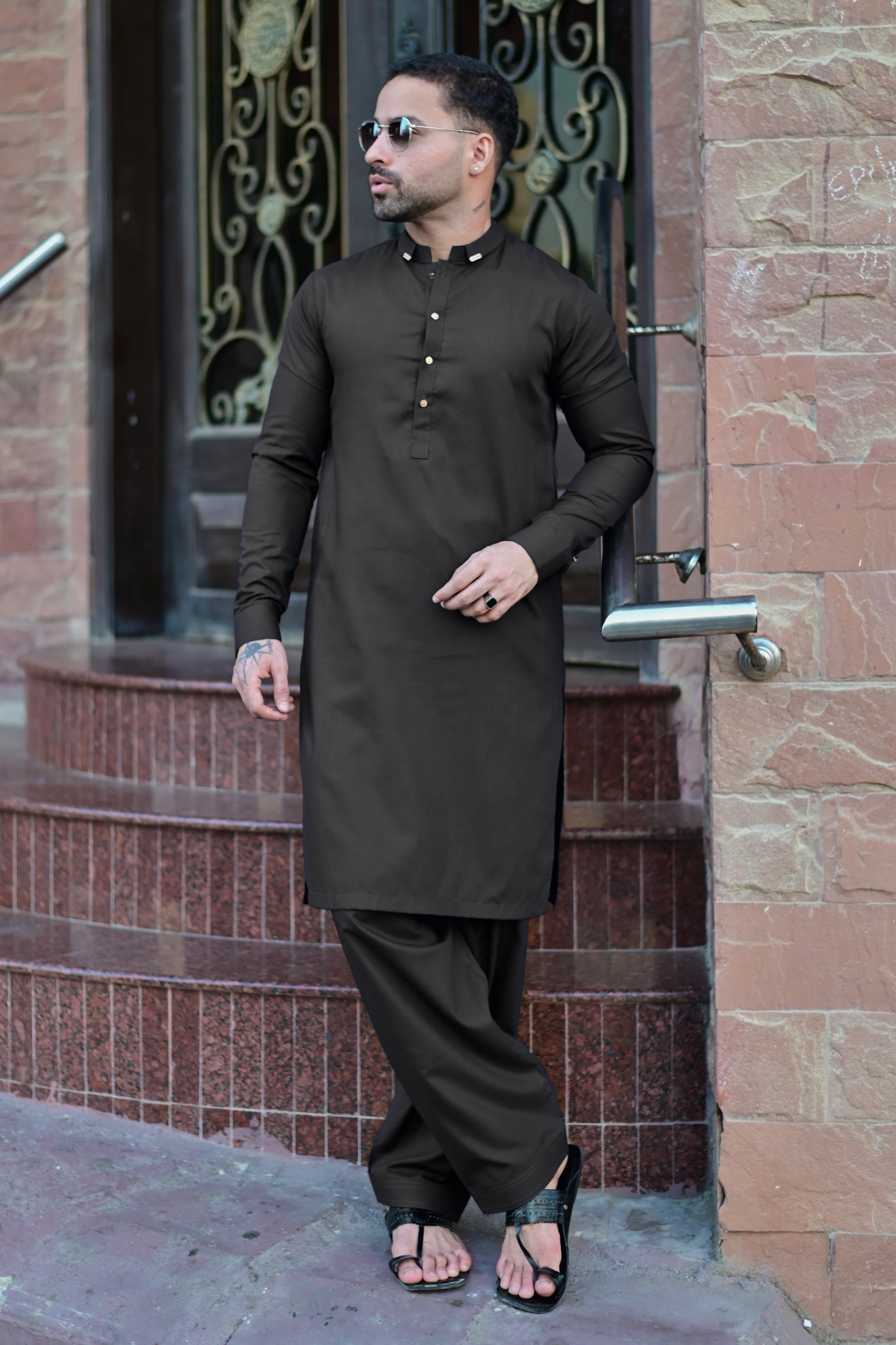 Lux Stitched Suit with Shalwar - Black - Image 2