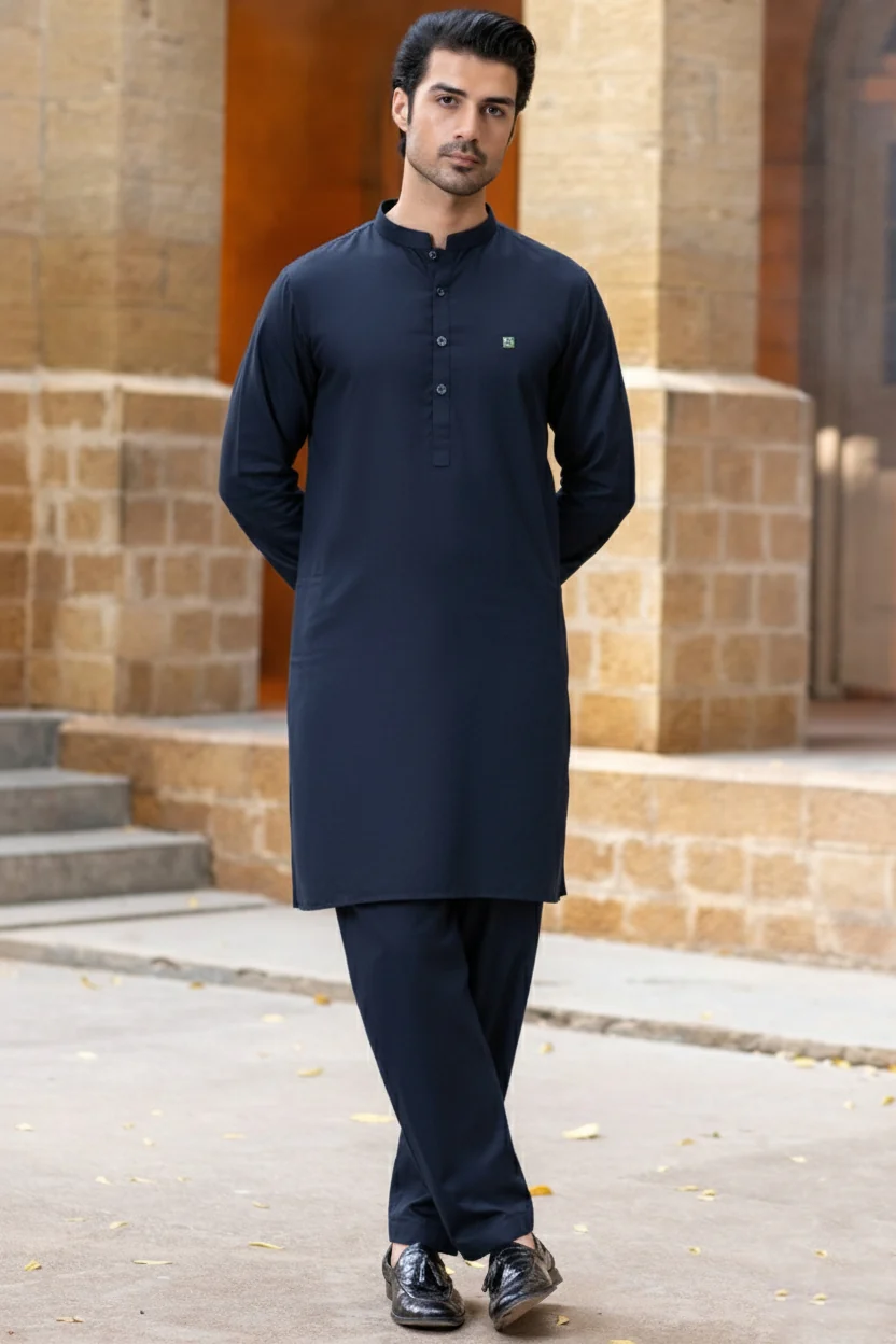 Metallic zips Kurta Trouser--Navy - Image 2