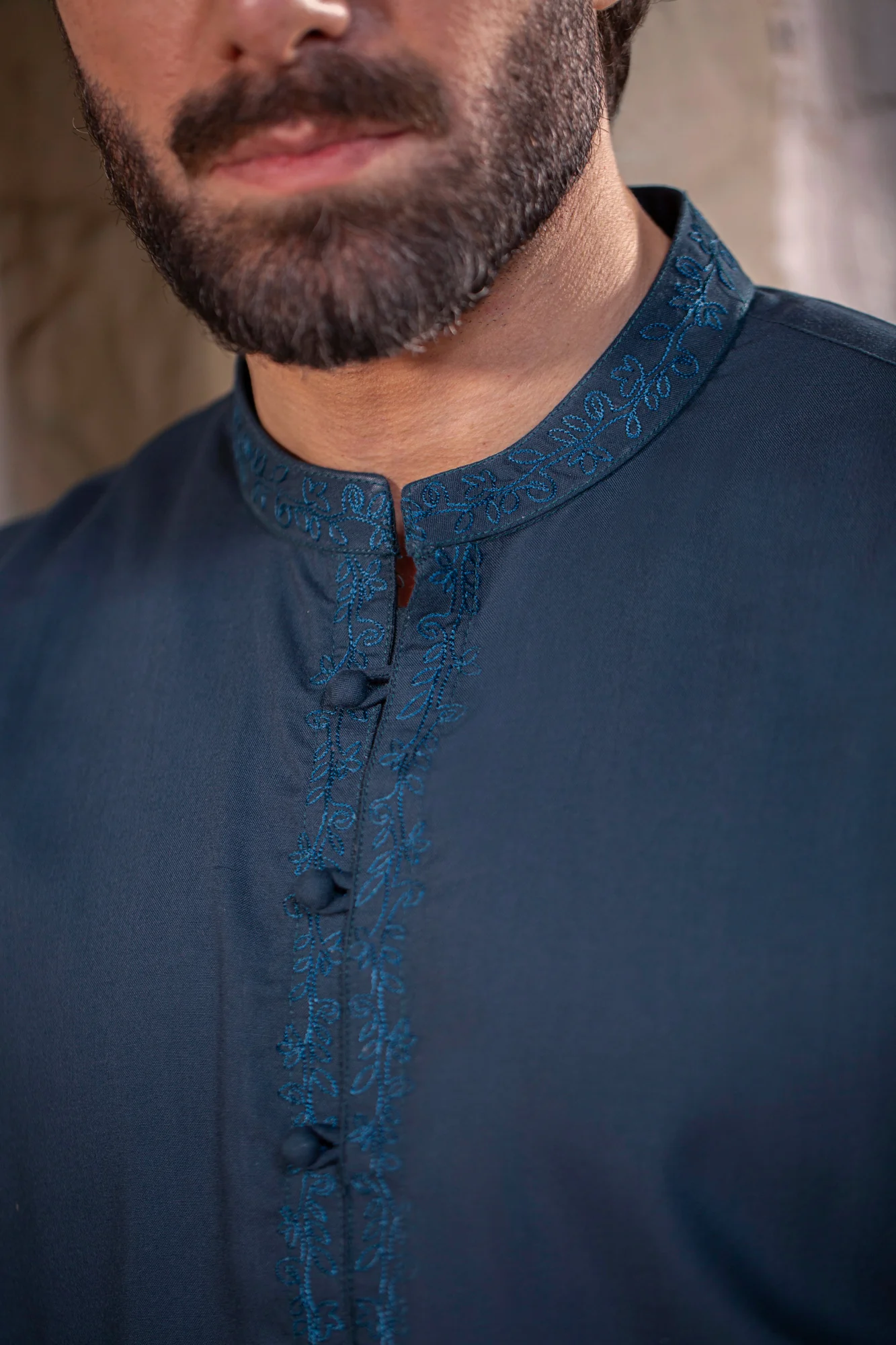 Taj Embroidered Stitched Suit - Navy - Image 3