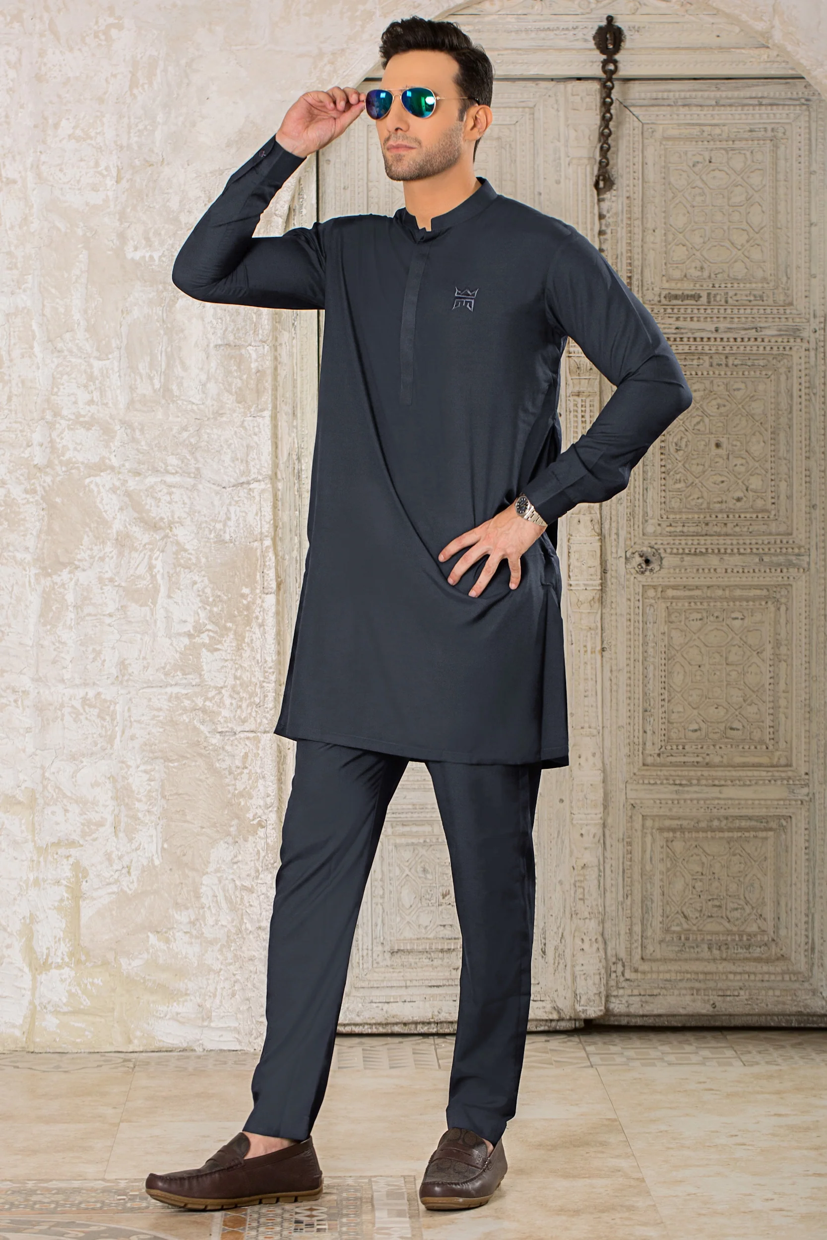 Platinum Logo Stitched Suit with Crisp Fall - Worldclass Grey - Image 2