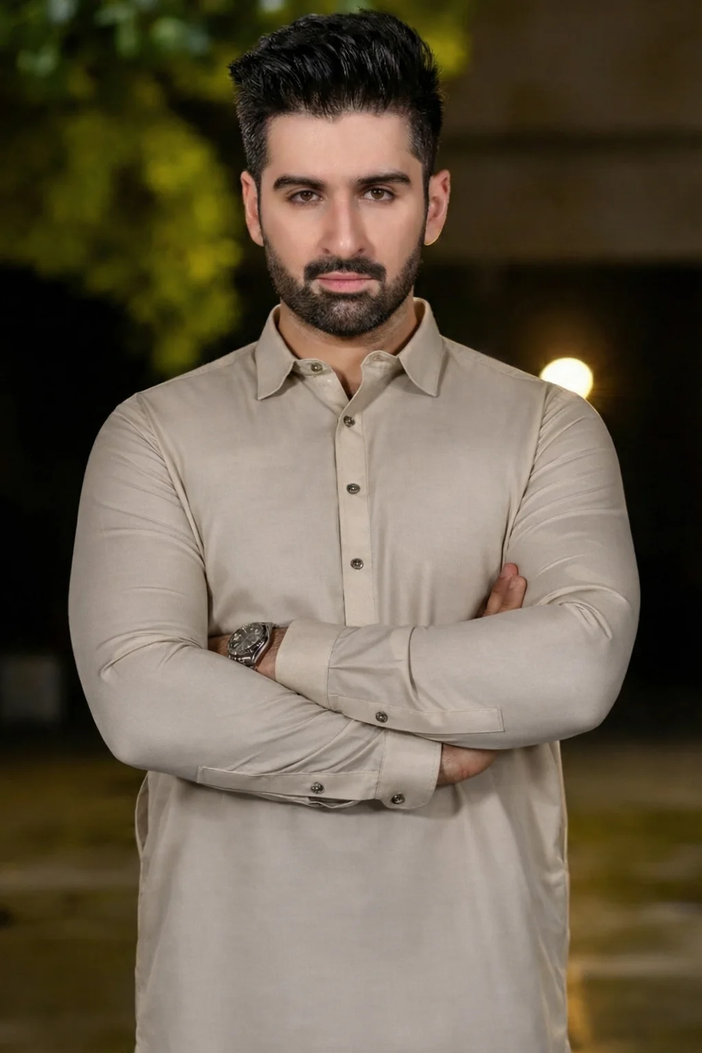 Diamond collar Shalwar Kameez-Rich cream - Image 2