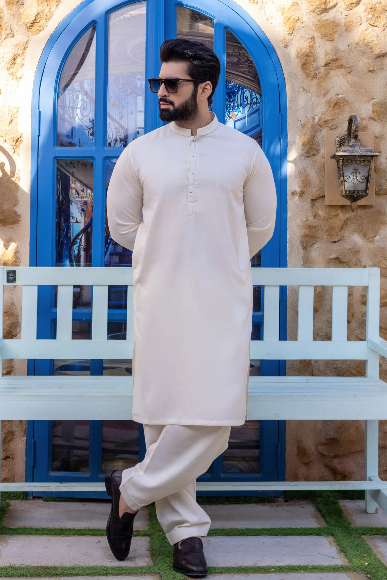 Rivet Detailing Stitched Suit with Shalwar Boski - Image 2