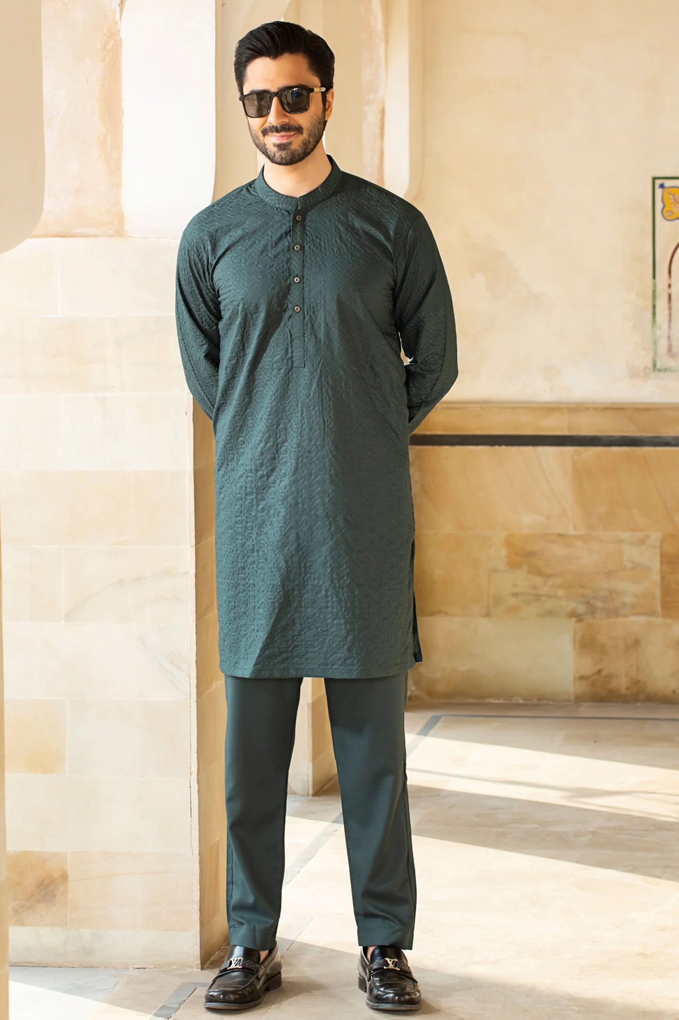 ROYAL CHIKANKARI EMBROIDERED SUIT - Seagreen - Image 2