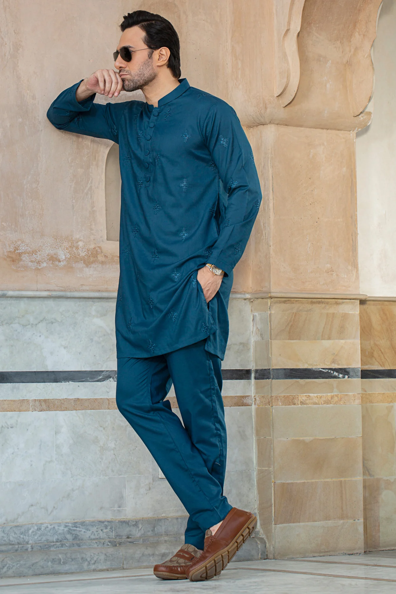 ROYAL EMBROIDERED COLLECTION STITCHED SHALWAR WITH KAMEEZ - Sea Green - Image 2