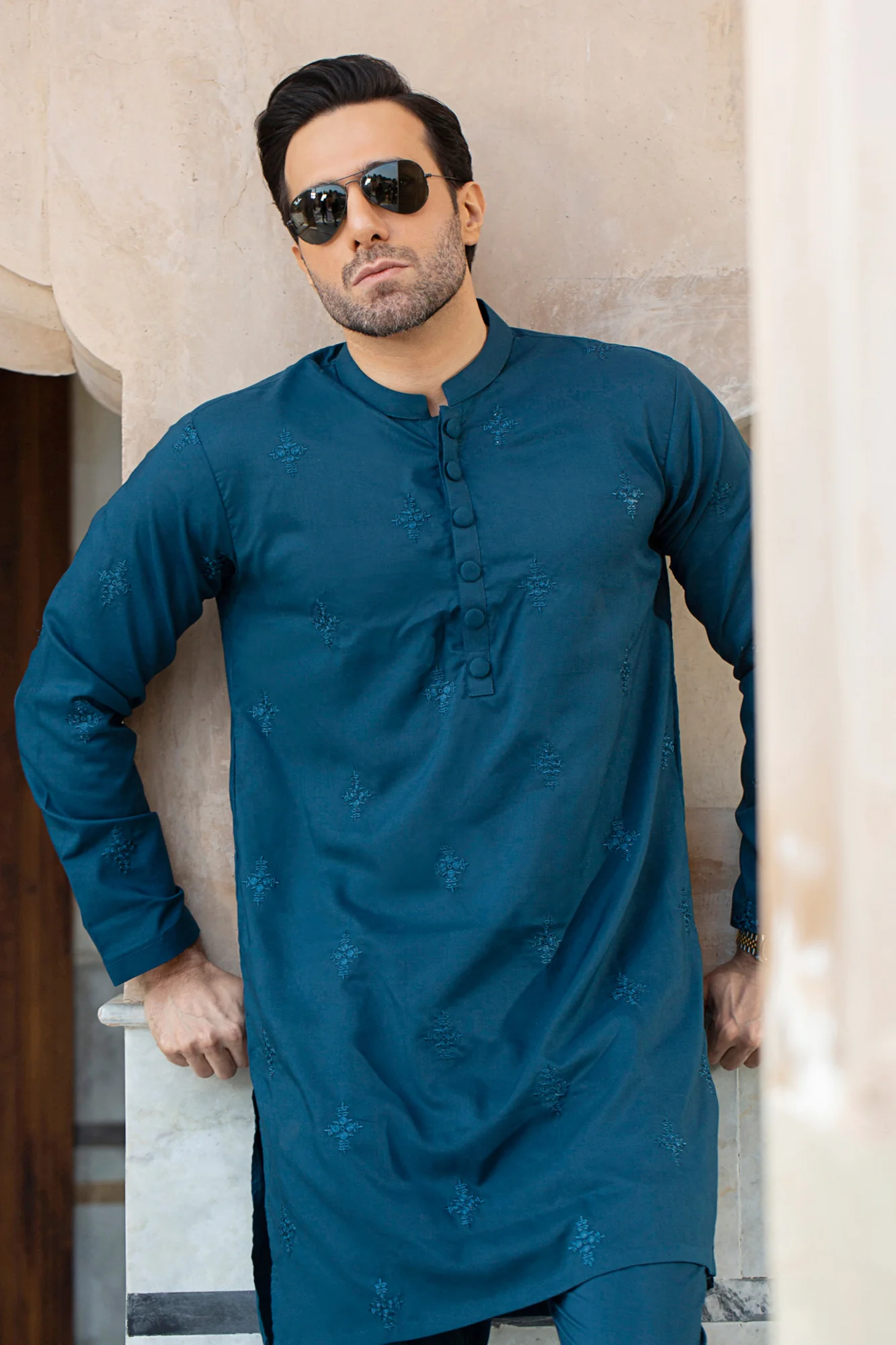 ROYAL EMBROIDERED COLLECTION STITCHED SHALWAR WITH KAMEEZ - Sea Green - Image 3
