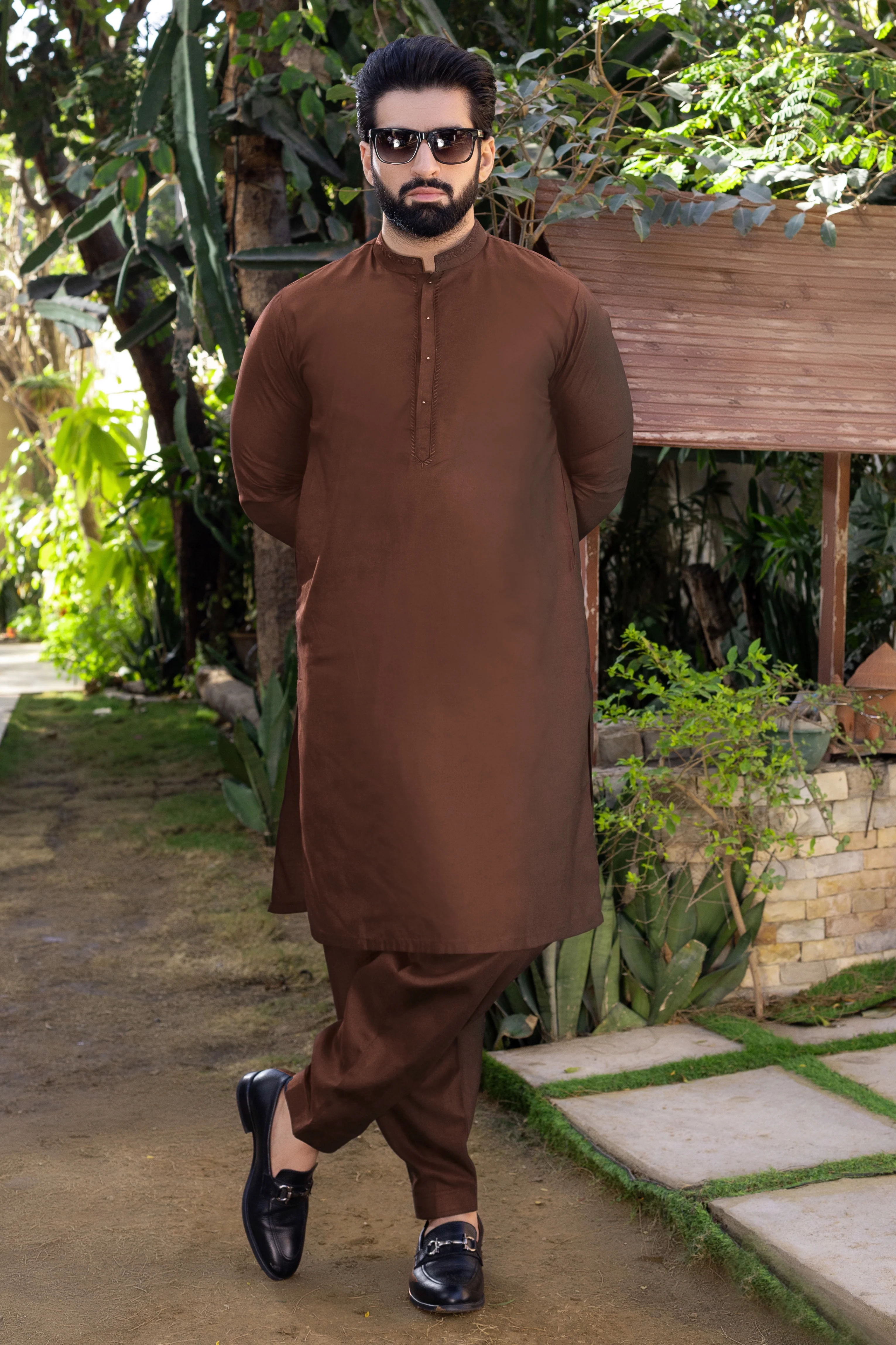 Royal Stitched Shalwar Kameez-Rust