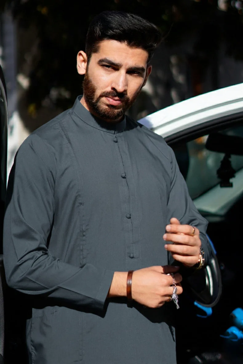 Stitched Nawab Kurta Trouser Suit - SeaBlue - Image 2