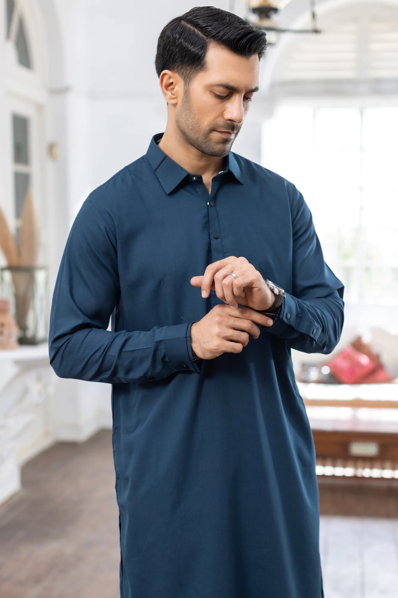 Teal Stitched Shalwar Kameez - Image 3