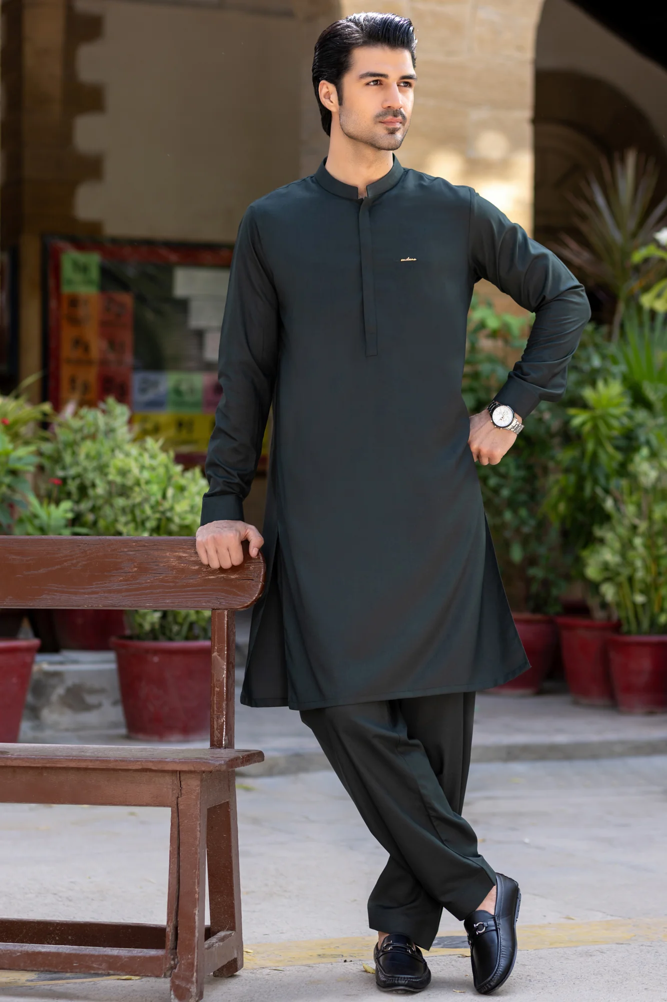 Signature xMilano Badge and Gumpatti Shalwar Kameez-Sea Green